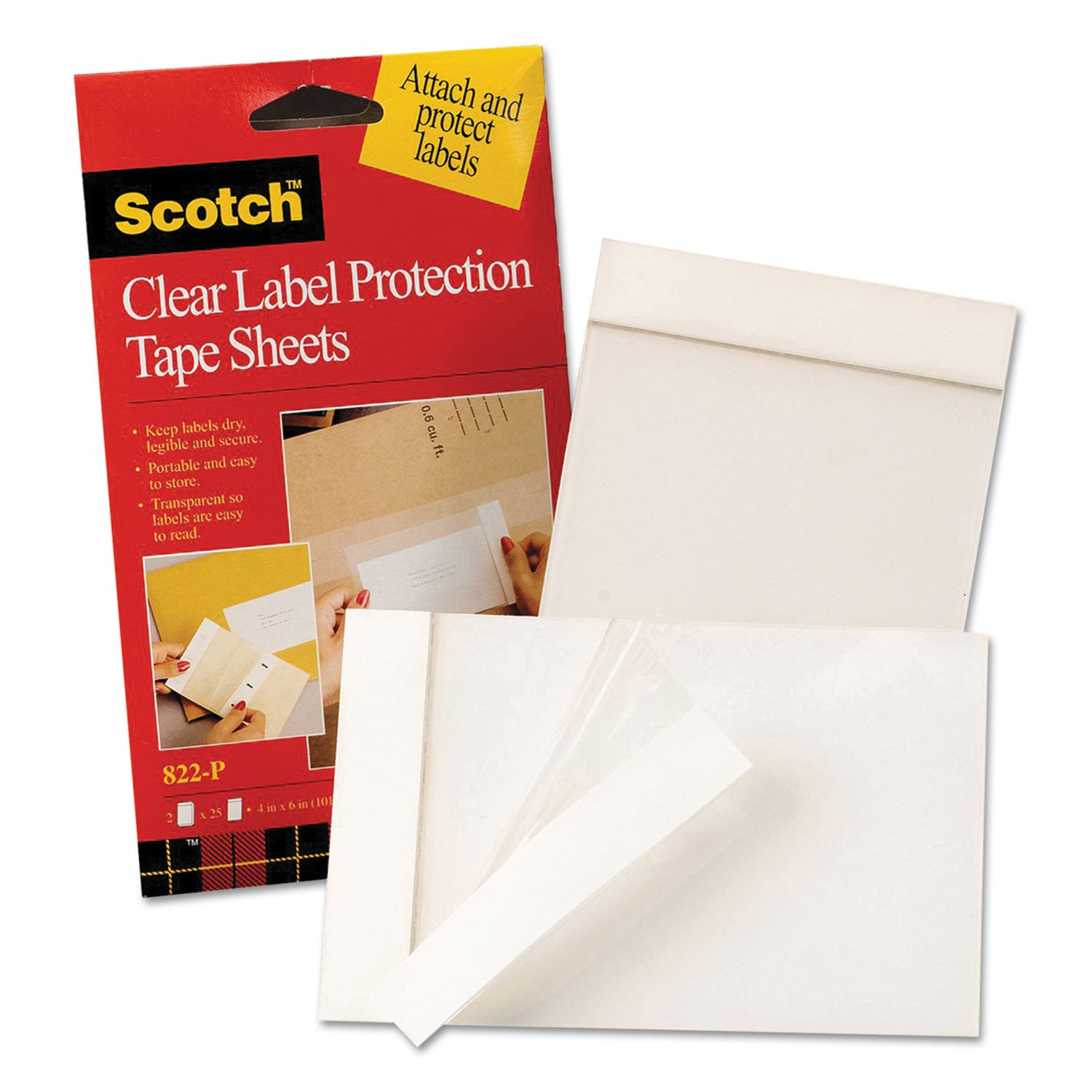 Scotch® ScotchPad Label Protection Tape Sheets, 4" x 6", Clear, 25/Pad, 2 Pads/Pack