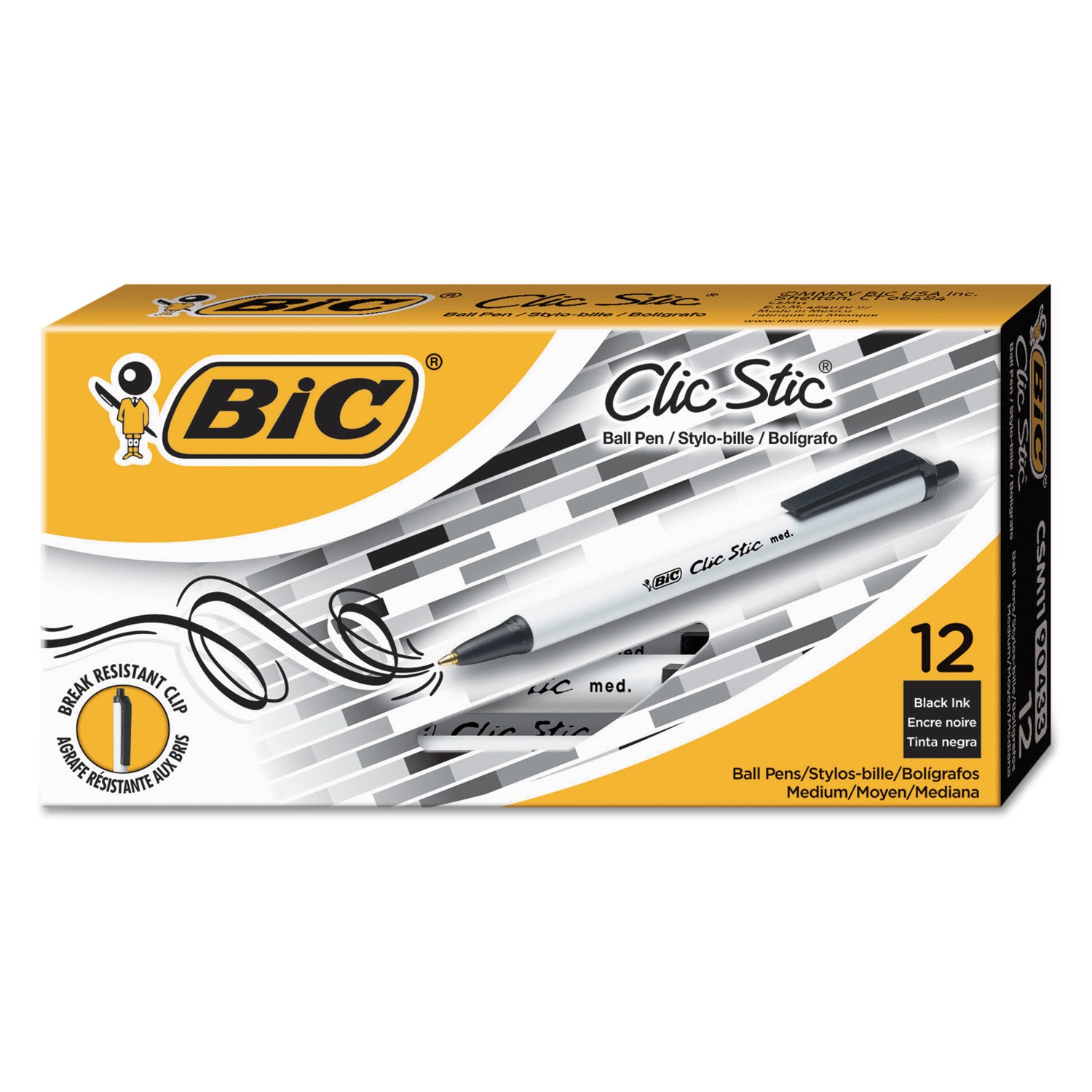 BIC® Clic Stic Ballpoint Pen Value Pack, Retractable, Medium 1 mm, Black Ink, White Barrel, 24/Pack