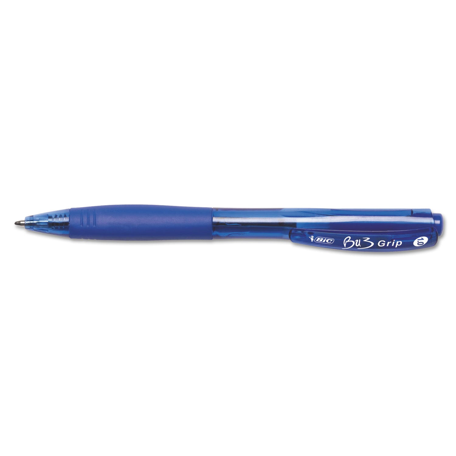 BIC® BU3 Ballpoint Pen, Retractable, Bold 1 mm, Blue Ink, Translucent Blue/Blue Barrel, Dozen