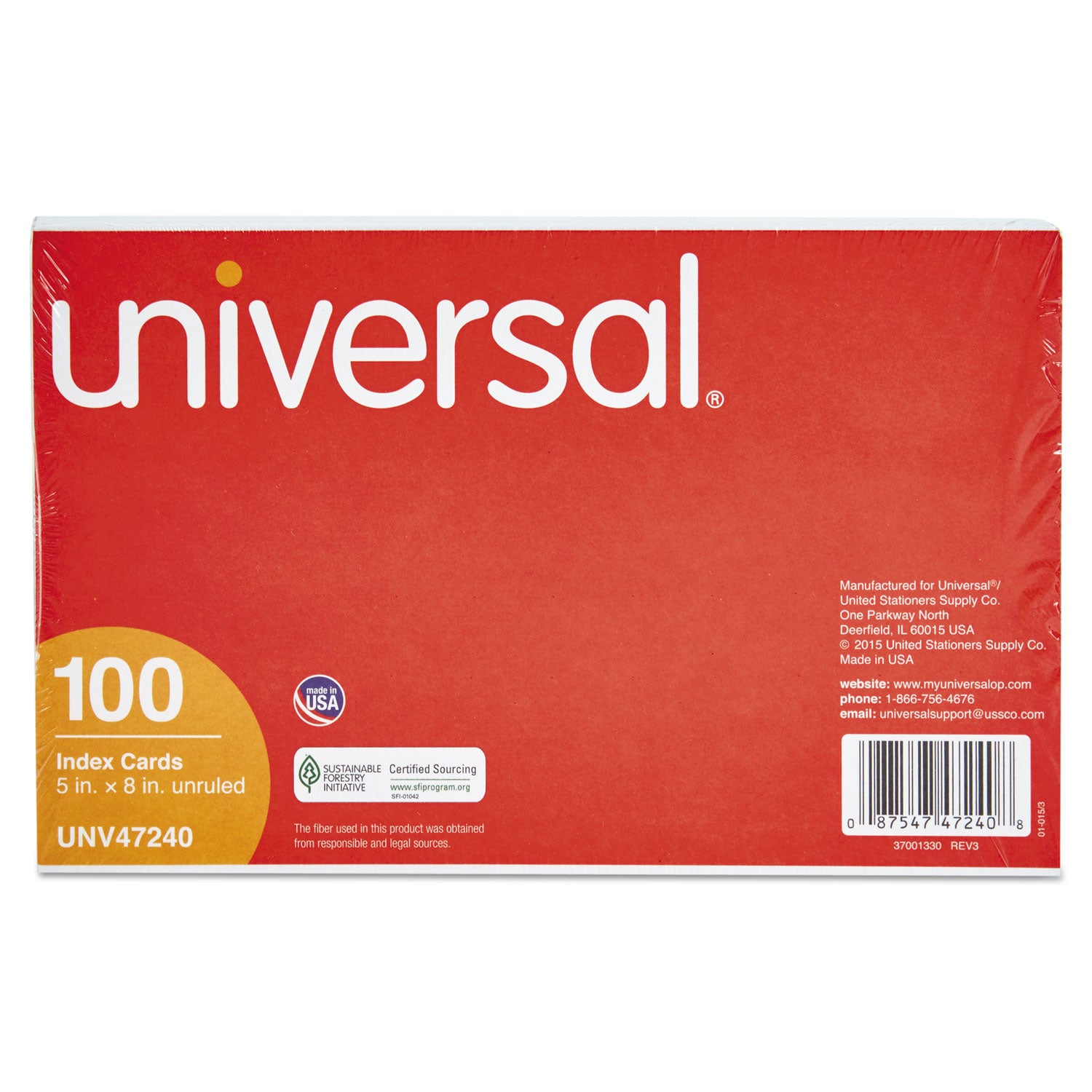 Unruled Index Cards, 5 x 8, White, 100/Pack Universal® Flipcost