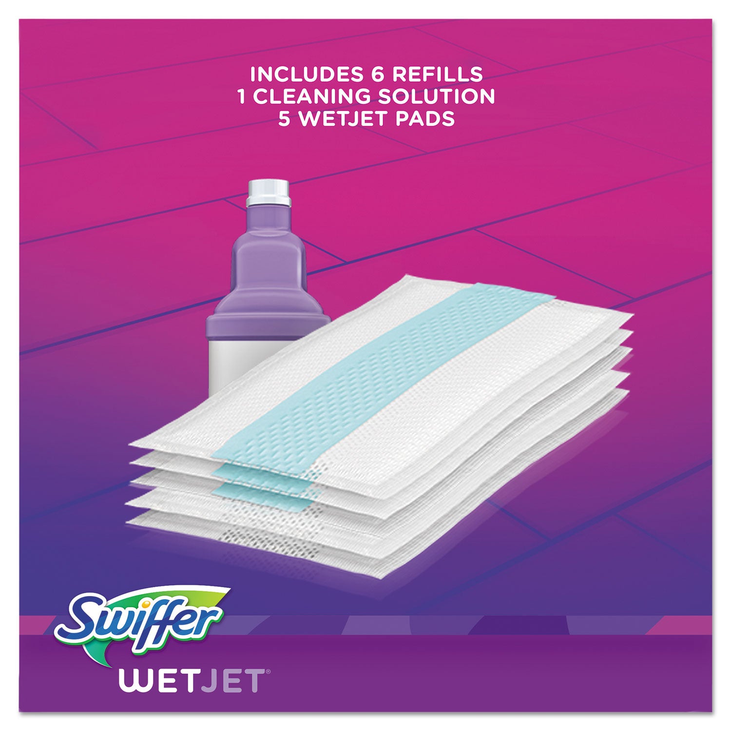 Swiffer® WetJet Mop, 11 x 5 White Cloth Head, 46" Purple/Silver Aluminum/Plastic Handle, 2/Carton