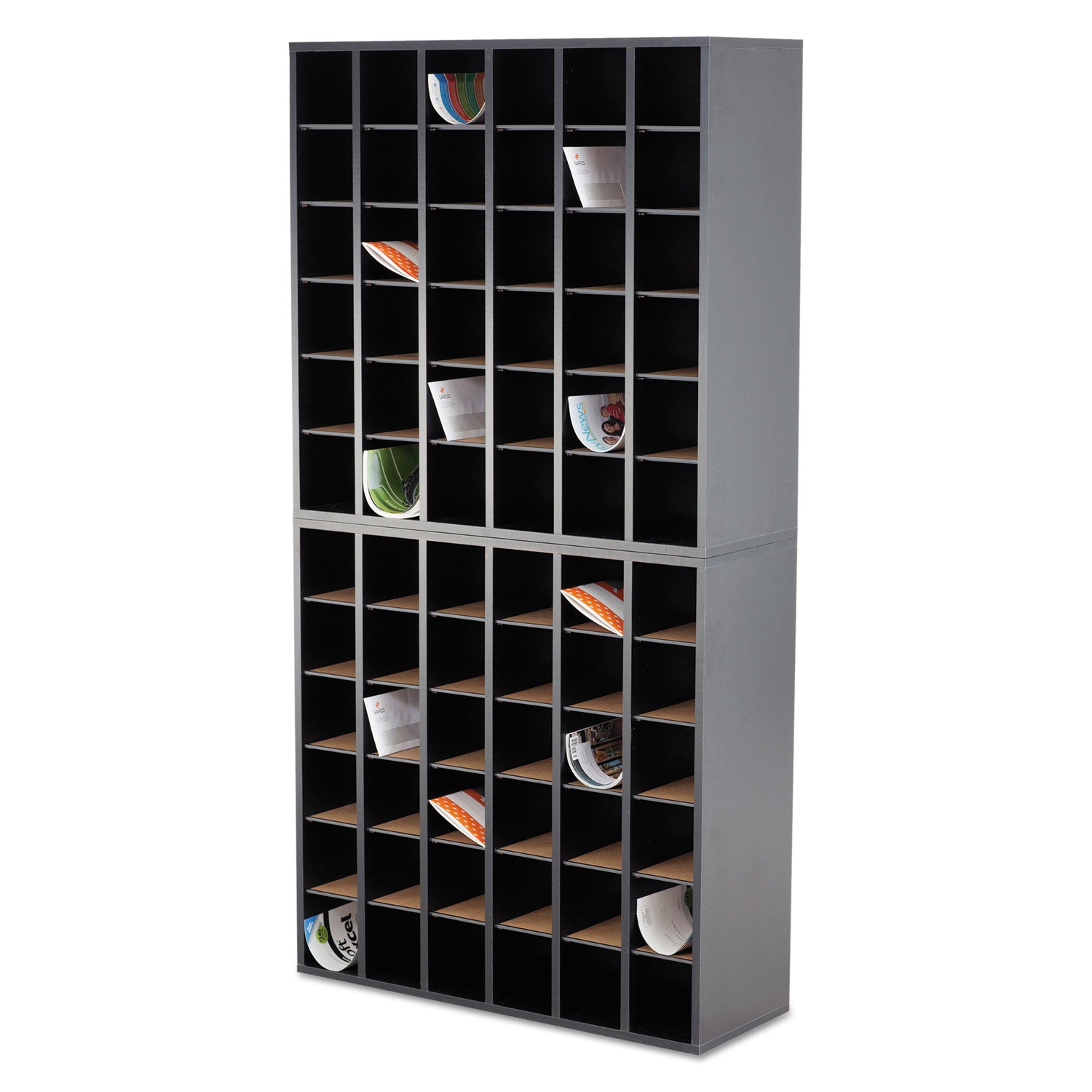 Wood Mail Sorter with Adjustable Dividers, Stackable, 36 Compartments, 33.75 x 12 x 32.75, Black Safco® Flipcost