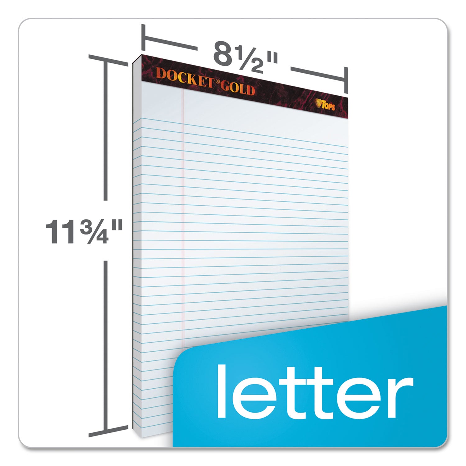 TOPS™ Docket Gold Ruled Perforated Pads, Wide/Legal Rule, 50 White 8.5 x 11.75 Sheets, 12/Pack