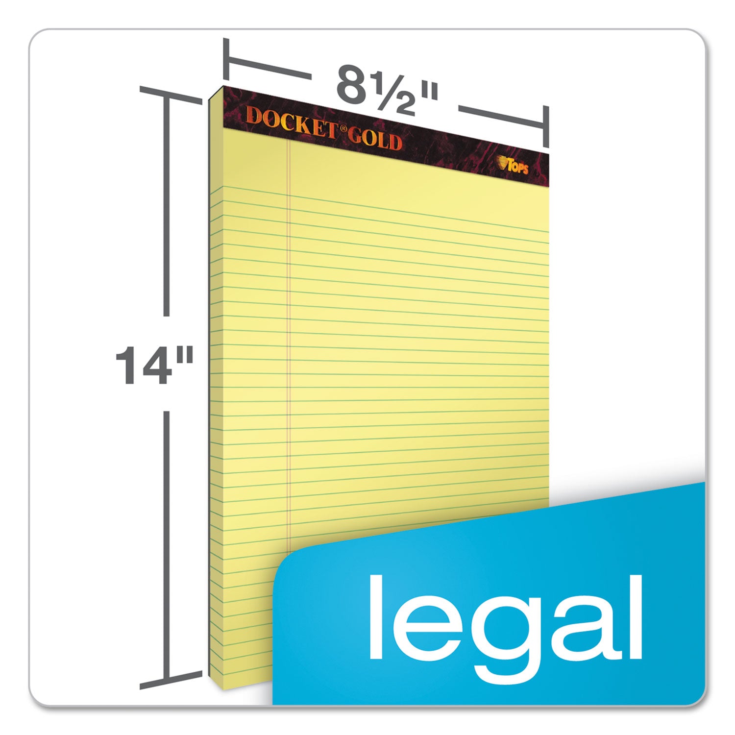 TOPS™ Docket Gold Ruled Perforated Pads, Wide/legal Rule, 50 Canary-Yellow 8.5 X 14 Sheets, 12/pack