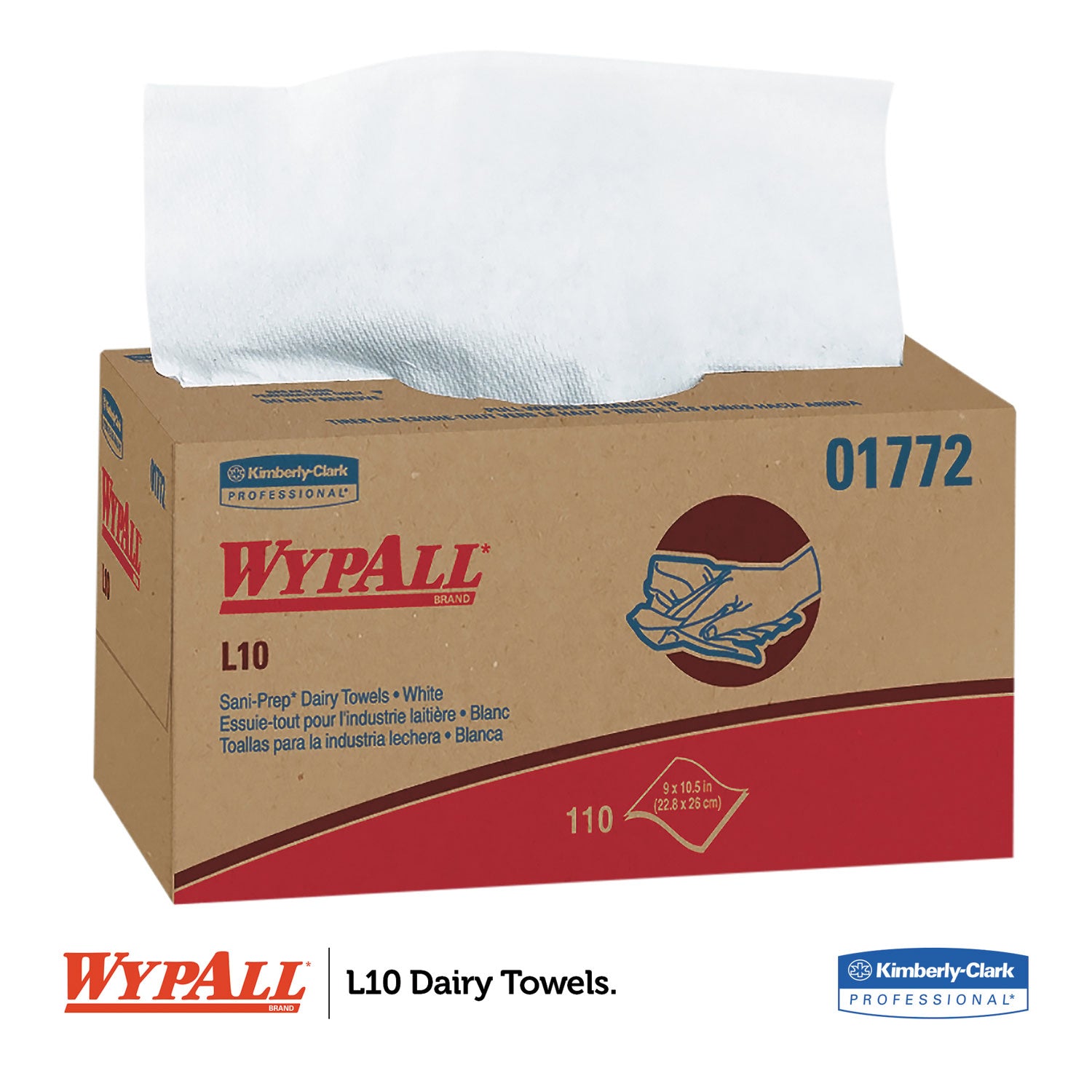 WypAll® L10 SANI-PREP Dairy Towels, POP-UP Box, 1-Ply, 10.25 x 10.5, White, 110/Pack, 18 Packs/Carton