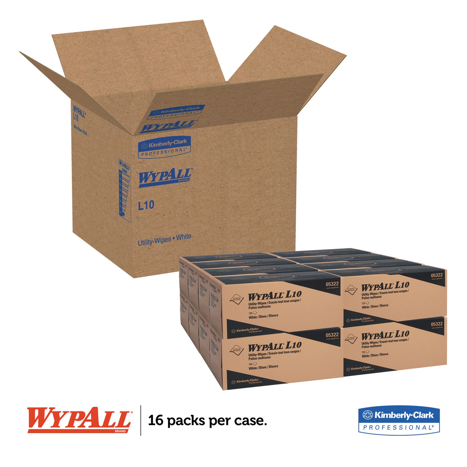 WypAll® L10 Towels POP-UP Box, 1-Ply, 12 x 10.25, White, 125/Box, 18 Boxes/Carton