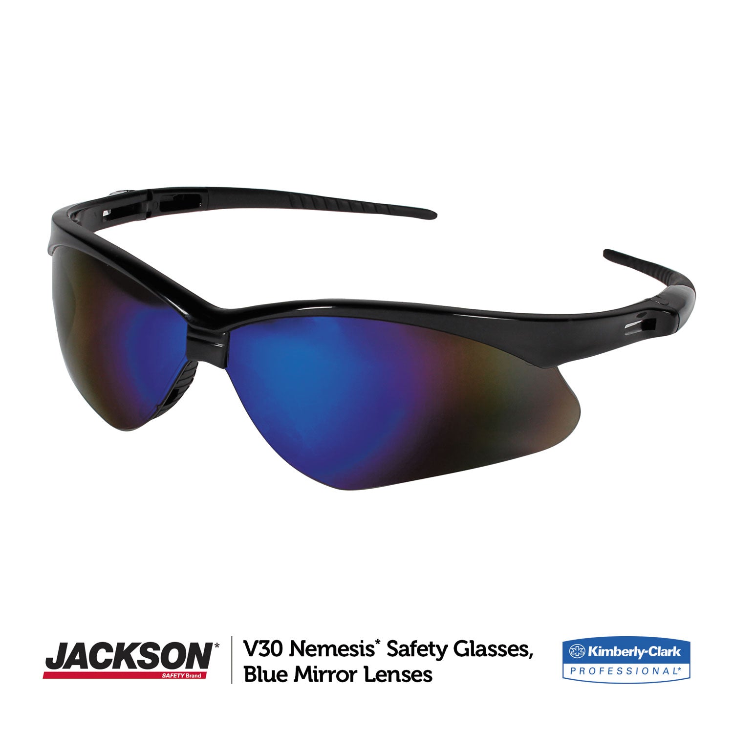 KleenGuard™ Nemesis Safety Glasses, Black Frame, Blue Mirror Lens