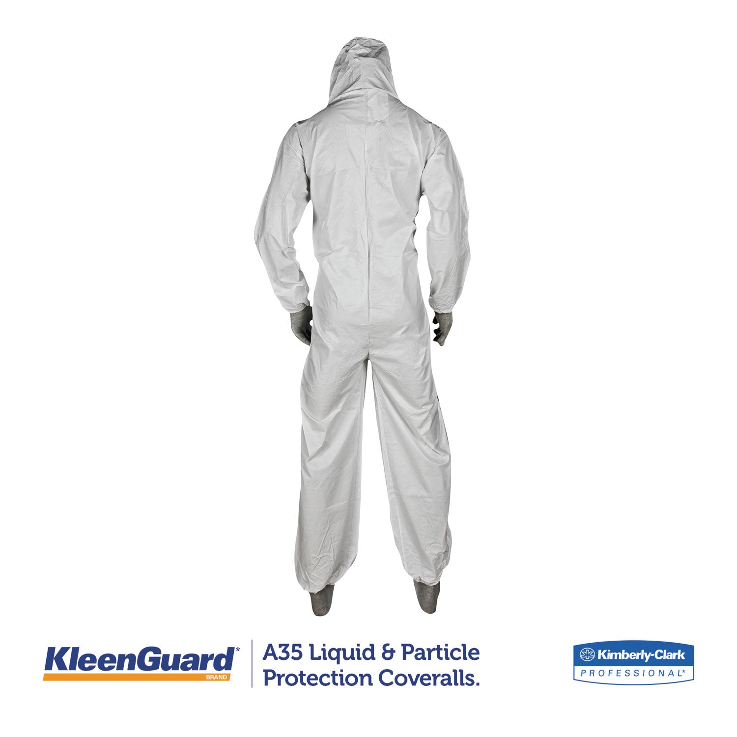 KleenGuard™ A35 Liquid and Particle Protection Coveralls, Zipper Front, Hooded, Elastic Wrists and Ankles, Large, White, 25/Carton