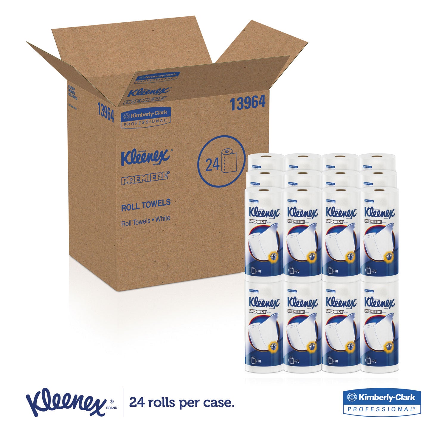 Kleenex® Premiere Kitchen Roll Towels, 1-Ply, 11 x 10.4, White, 70/Roll, 24 Rolls/Carton