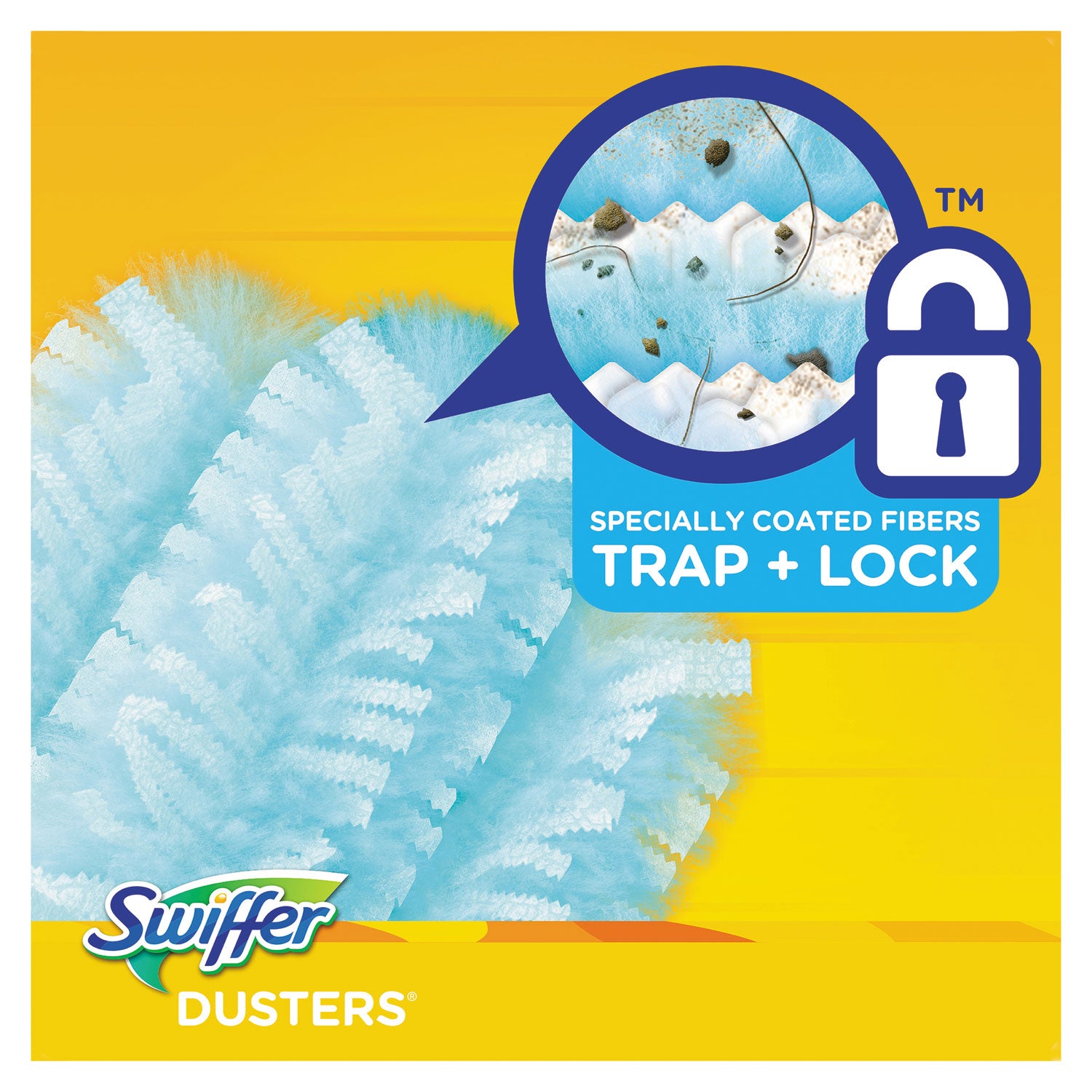 Swiffer® Dusters Starter Kit, Dust Lock Fiber, 6" Handle, Blue/Yellow, 6/Carton