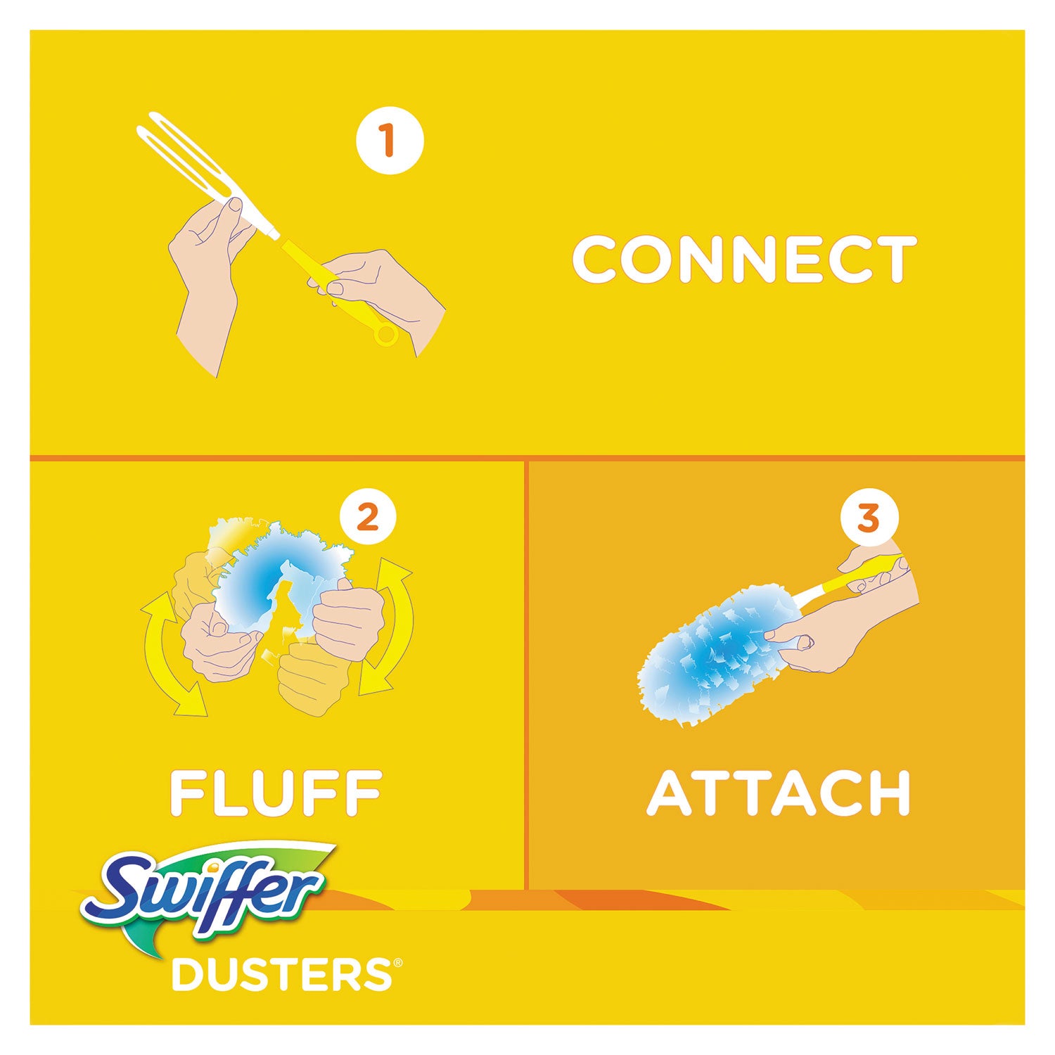 Swiffer® Dusters Starter Kit, Dust Lock Fiber, 6" Handle, Blue/Yellow, 6/Carton