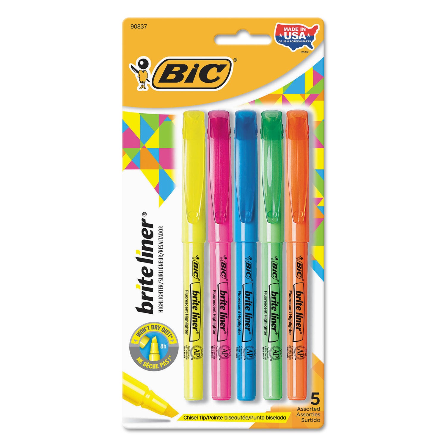 Brite Liner Highlighter, Assorted Ink Colors, Chisel Tip, Assorted Barrel Colors, 5/Set