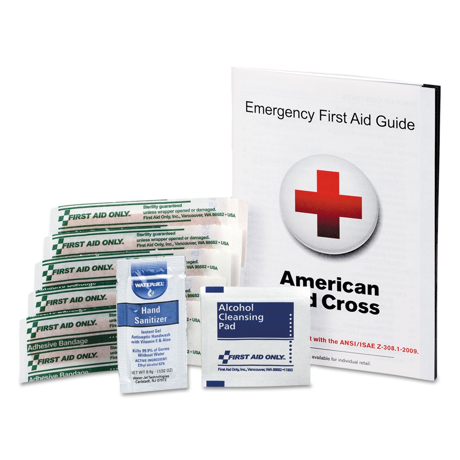 First Aid Guide w/Supplies, 9 Pieces