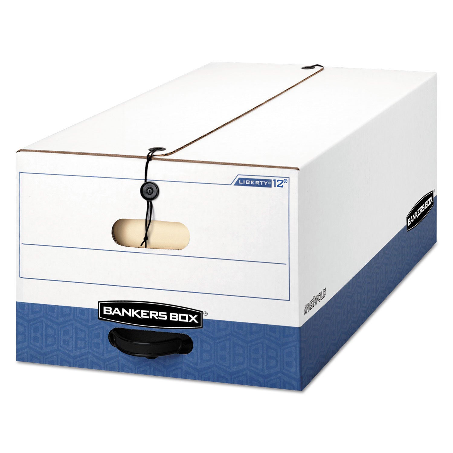 LIBERTY Heavy-Duty Strength Storage Boxes, Legal Files, 15.25" x 24.13" x 10.75", White/Blue, 12/Carton