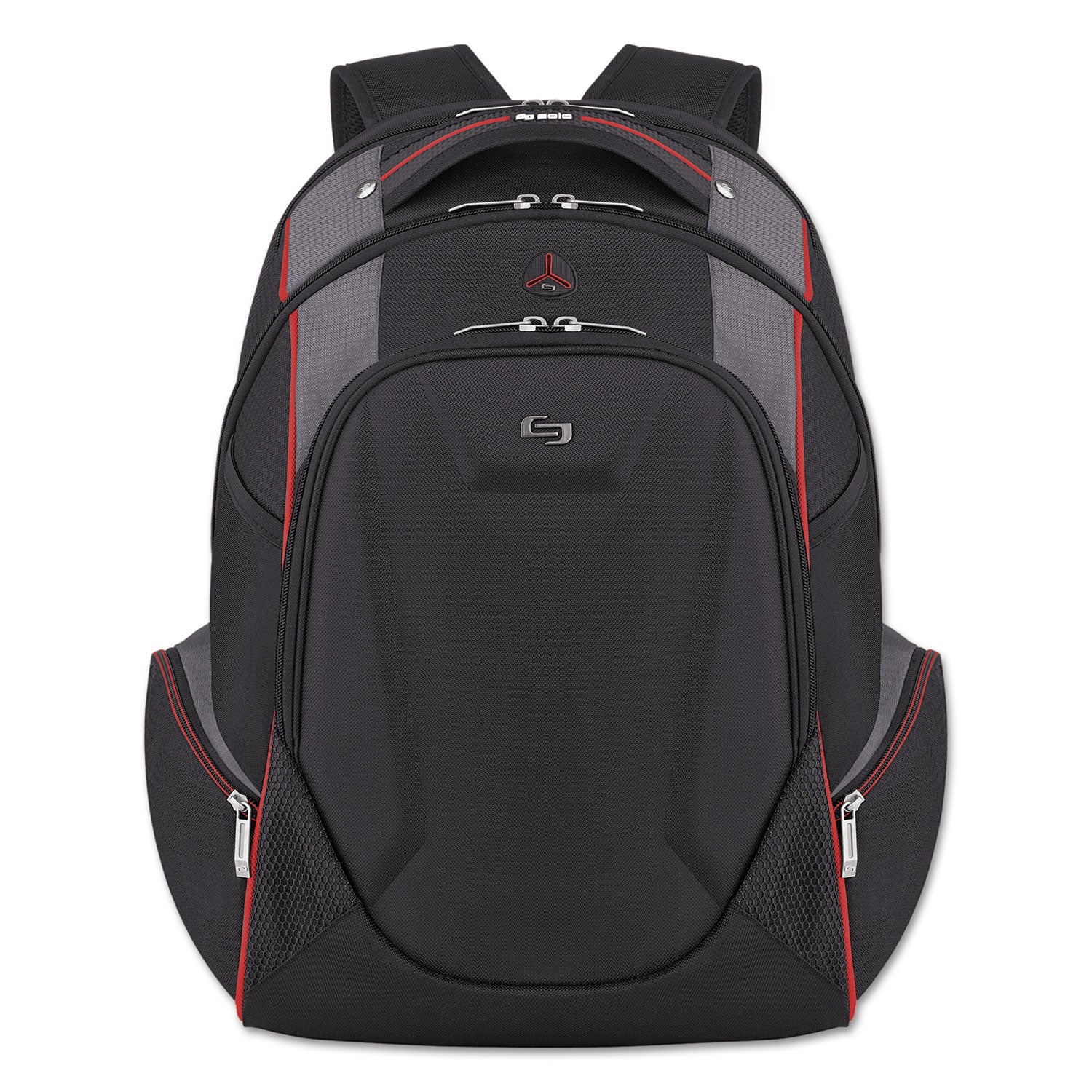 Launch Laptop Backpack, Fits Devices Up to 17.3", Polyester, 12.5 x 8 x 19.5, Black/Gray/Red