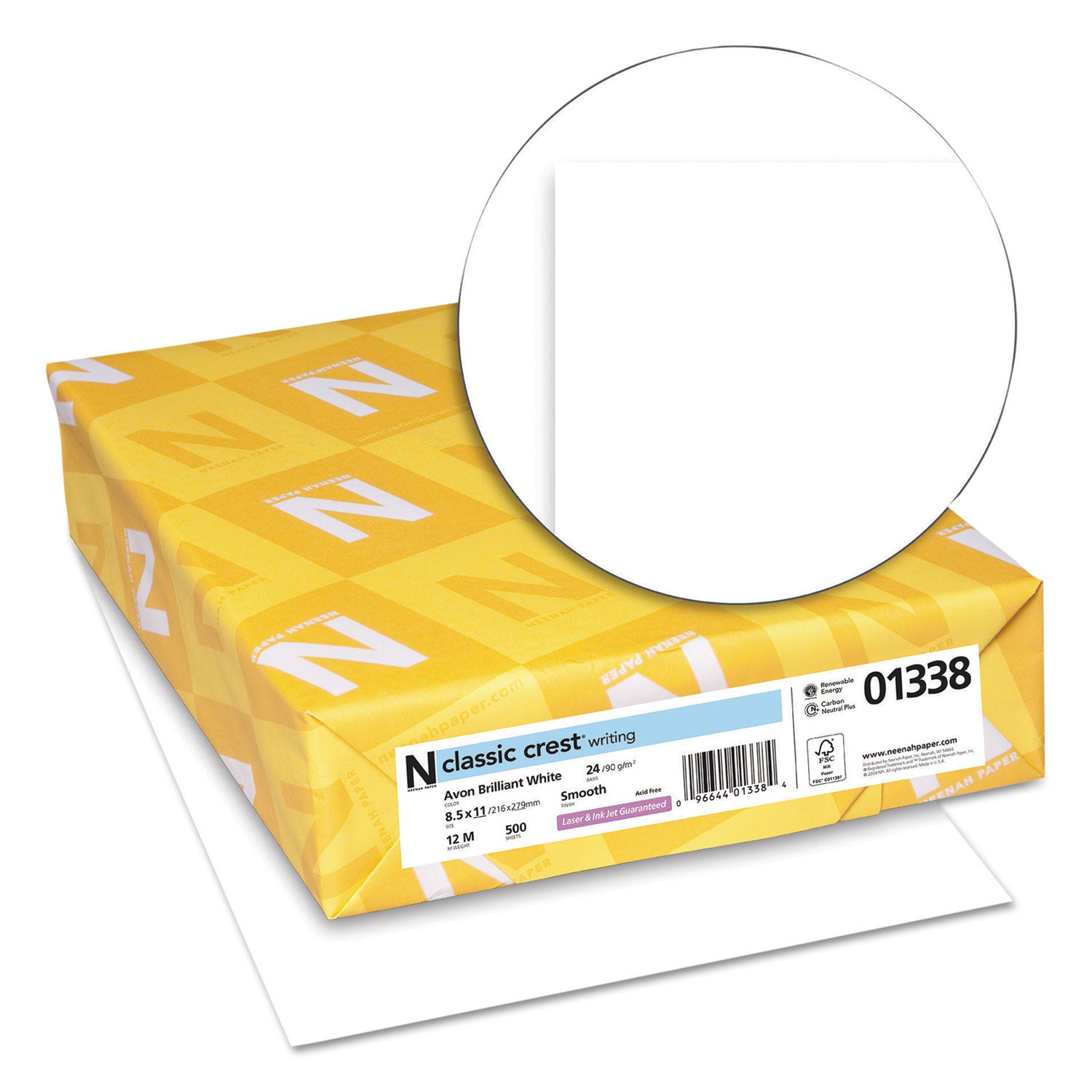 Neenah Paper CLASSIC CREST Stationery, 93 Bright, 24 lb Bond Weight, 8.5 x 11, Avon White, 500/Ream