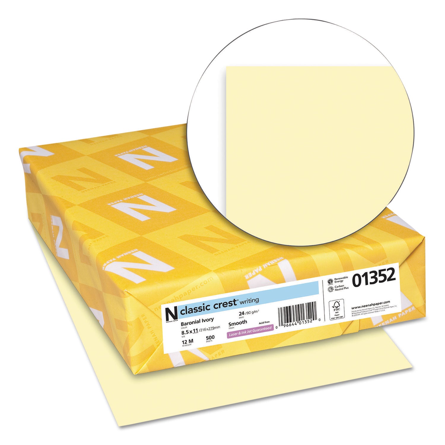 Neenah Paper CLASSIC CREST Stationery, 24 lb Bond Weight, 8.5 x 11, Baronial Ivory, 500/Ream