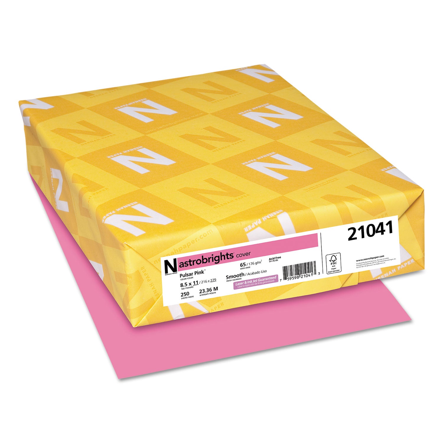 Color Cardstock, 65 lb Cover Weight, 8.5 x 11, Pulsar Pink, 250/Pack