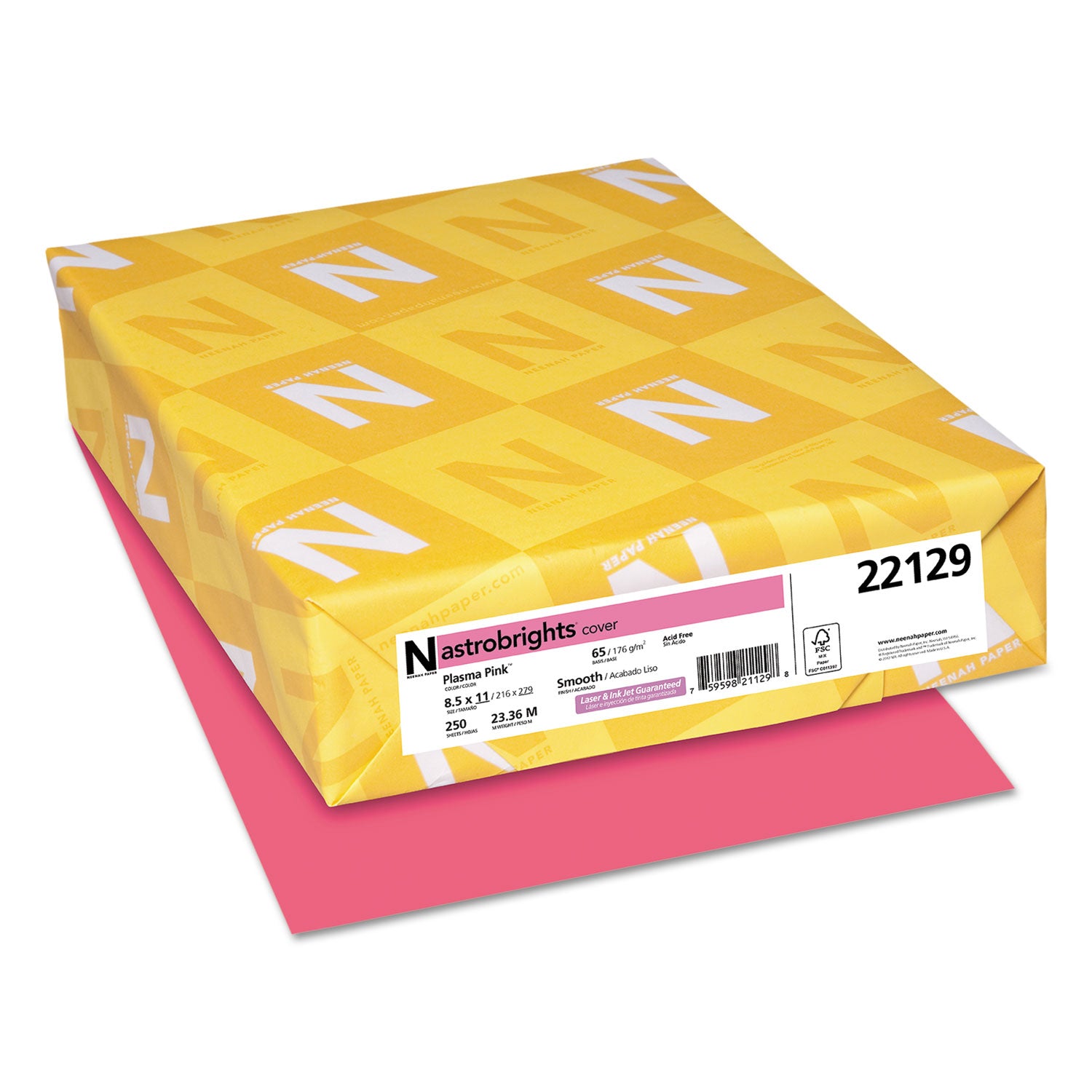 Color Cardstock, 65 lb Cover Weight, 8.5 x 11, Plasma Pink, 250/Pack