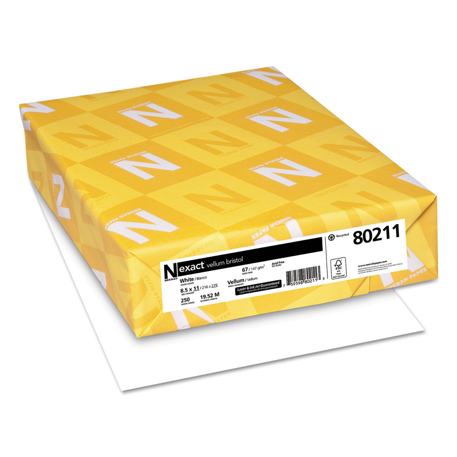 Exact Vellum Bristol Cover Stock, 94 Bright, 67 lb Bristol Weight, 8.5 x 11, White, 250/Pack