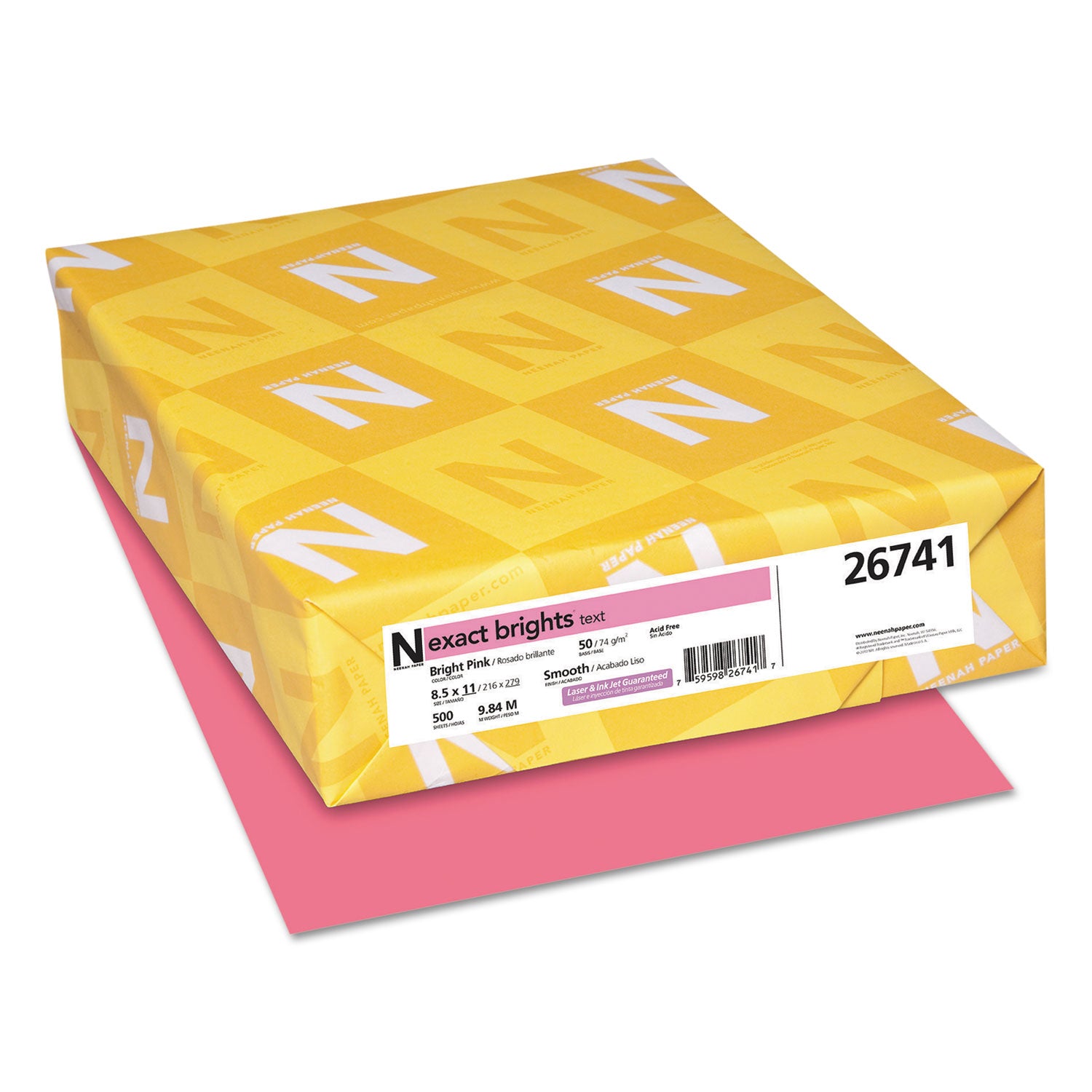 Exact Brights Paper, 20 lb Bond Weight, 8.5 x 11, Bright Pink, 500/Ream