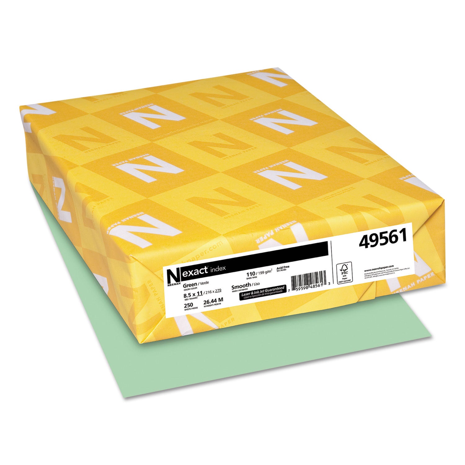 Exact Index Card Stock, 110 lb Index Weight, 8.5 x 11, Green, 250/Pack