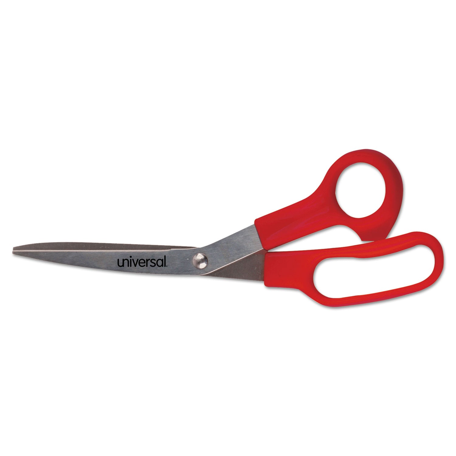 Universal® General Purpose Stainless Steel Scissors, 7.75" Long, 3" Cut Length, Offset Red Handle, 3/Pack