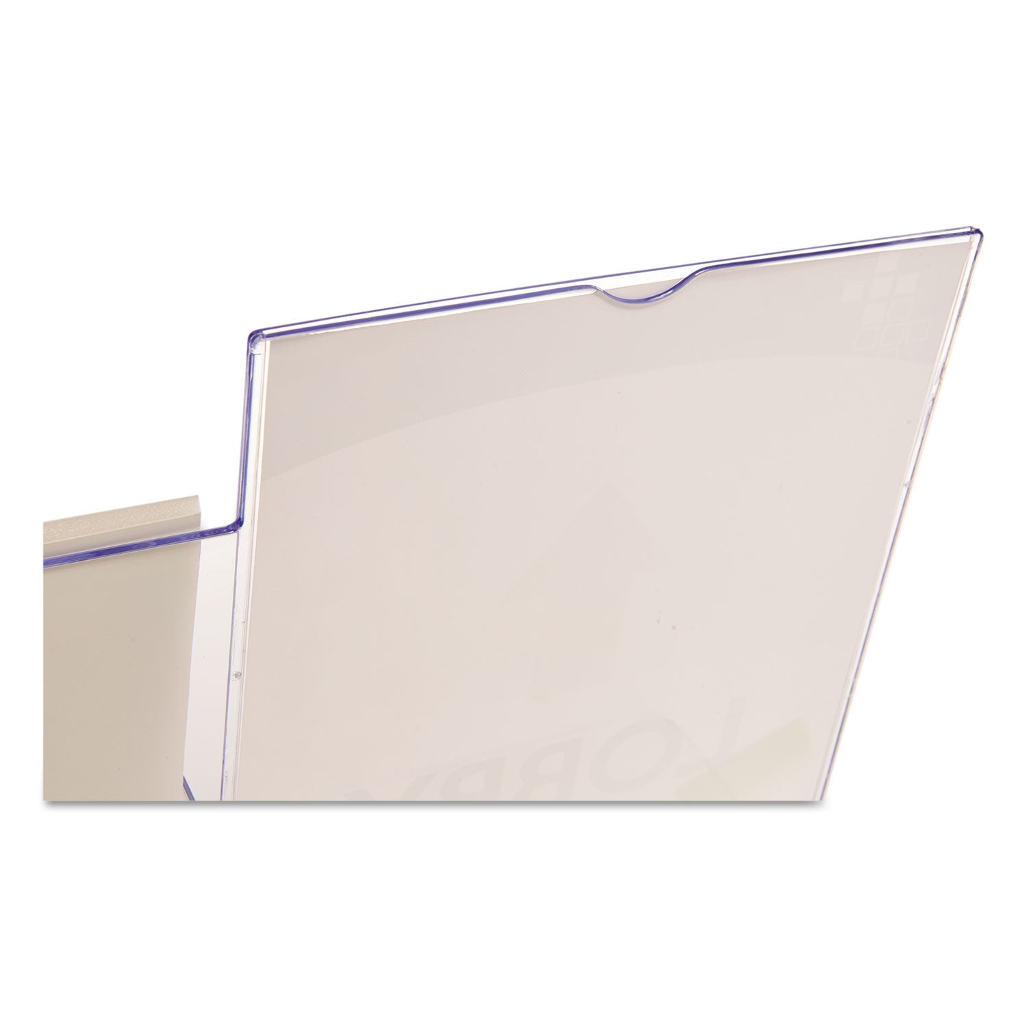 deflecto® Superior Image Slanted Sign Holder with Side Pocket, 13.5w x 4.25d x 10.88h, Clear