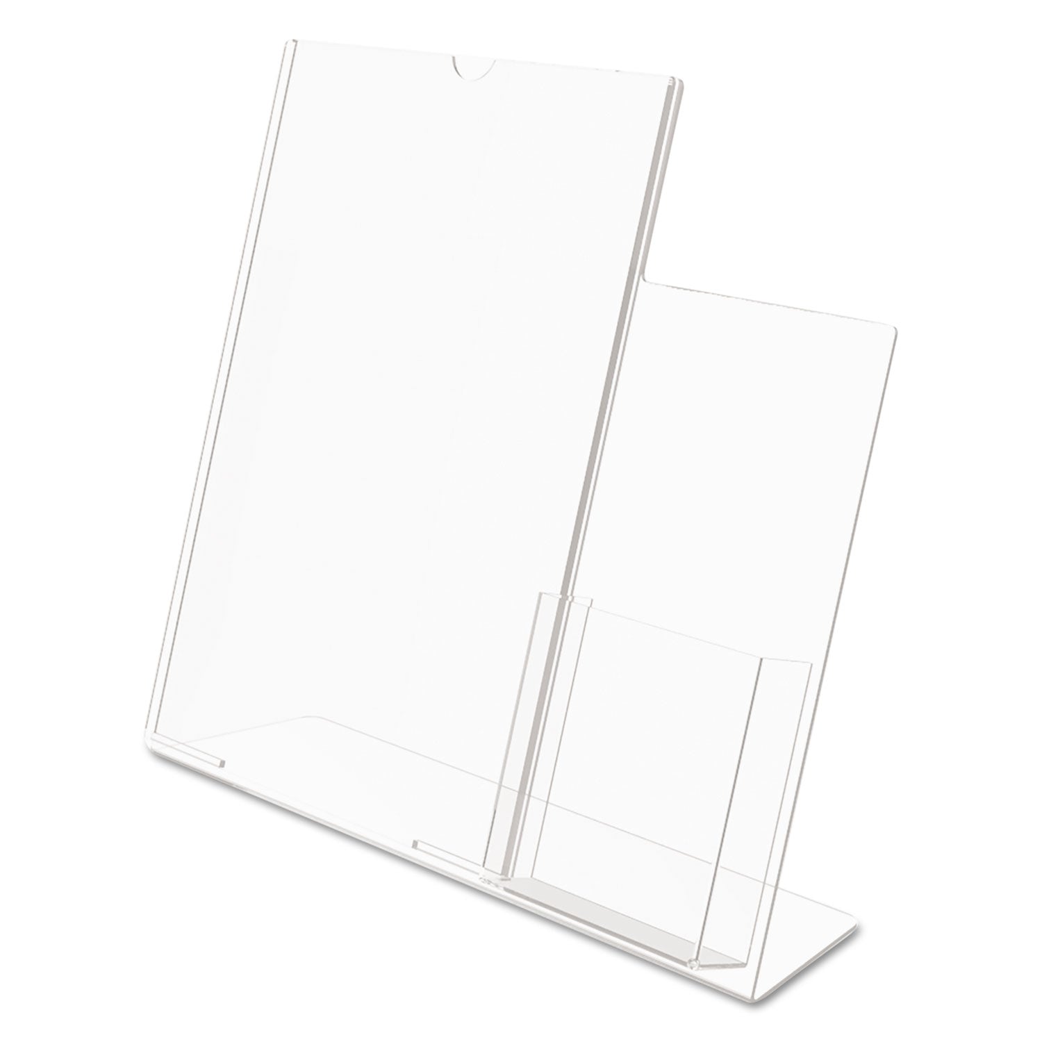 deflecto® Superior Image Slanted Sign Holder with Side Pocket, 13.5w x 4.25d x 10.88h, Clear