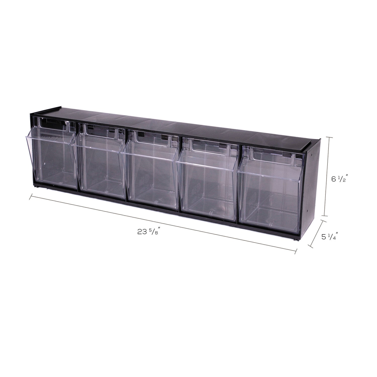 deflecto® Tilt Bin Interlocking Multi-Bin Storage Organizer, 5 Sections, 23.63" x 5.25" x 6.5", Black/Clear