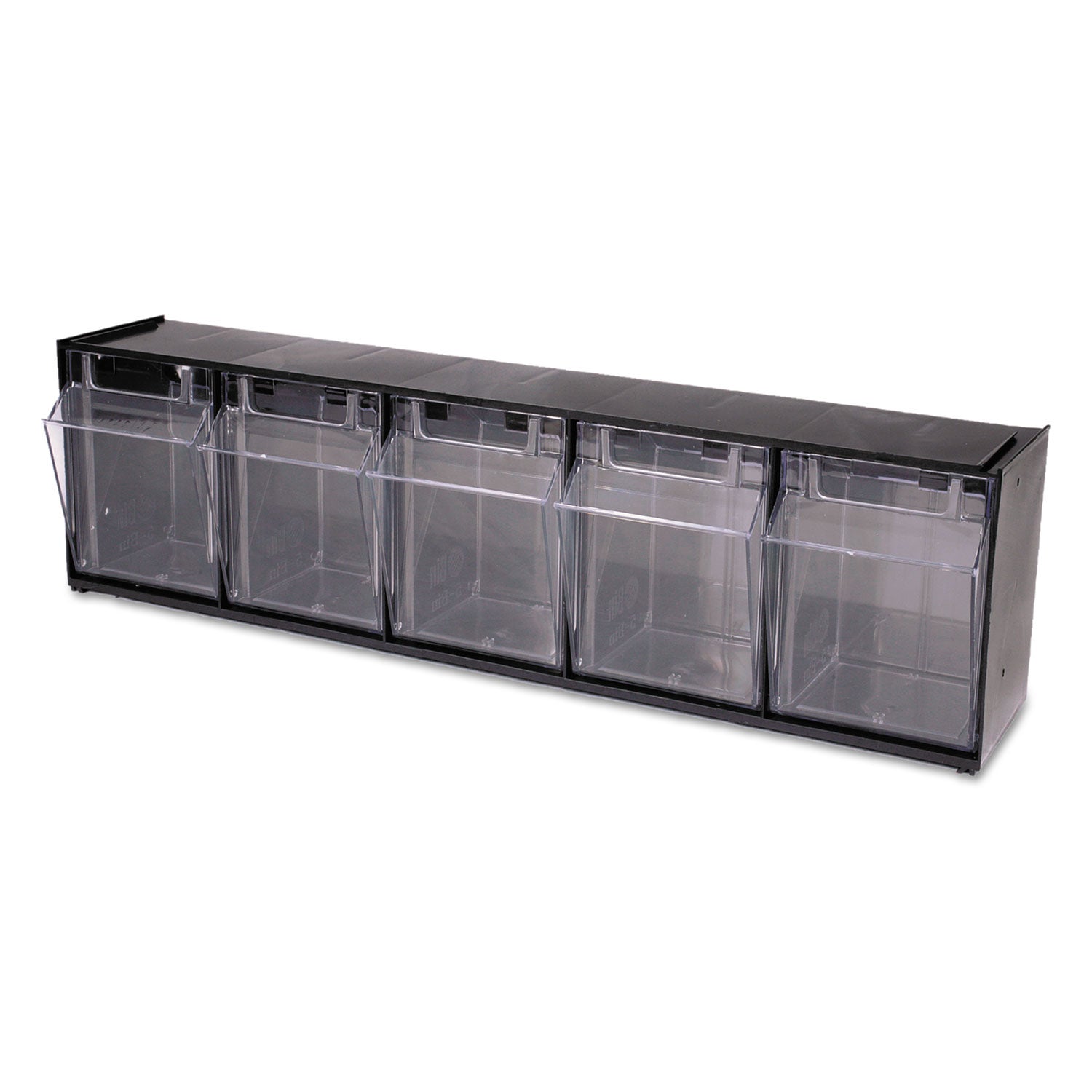 deflecto® Tilt Bin Interlocking Multi-Bin Storage Organizer, 5 Sections, 23.63" x 5.25" x 6.5", Black/Clear