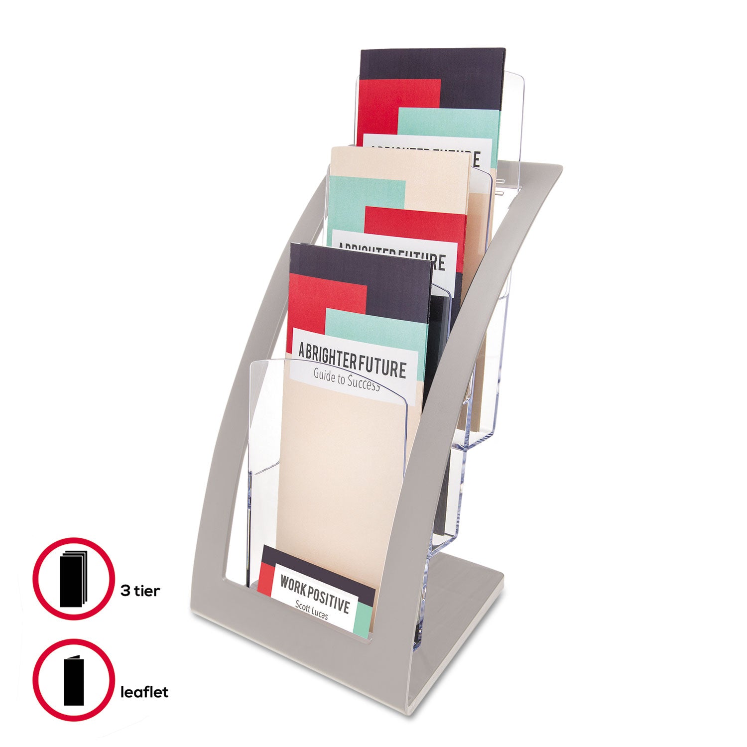 deflecto® 3-Tier Literature Holder, Leaflet Size, 6.75w x 6.94d x 13.31h, Silver