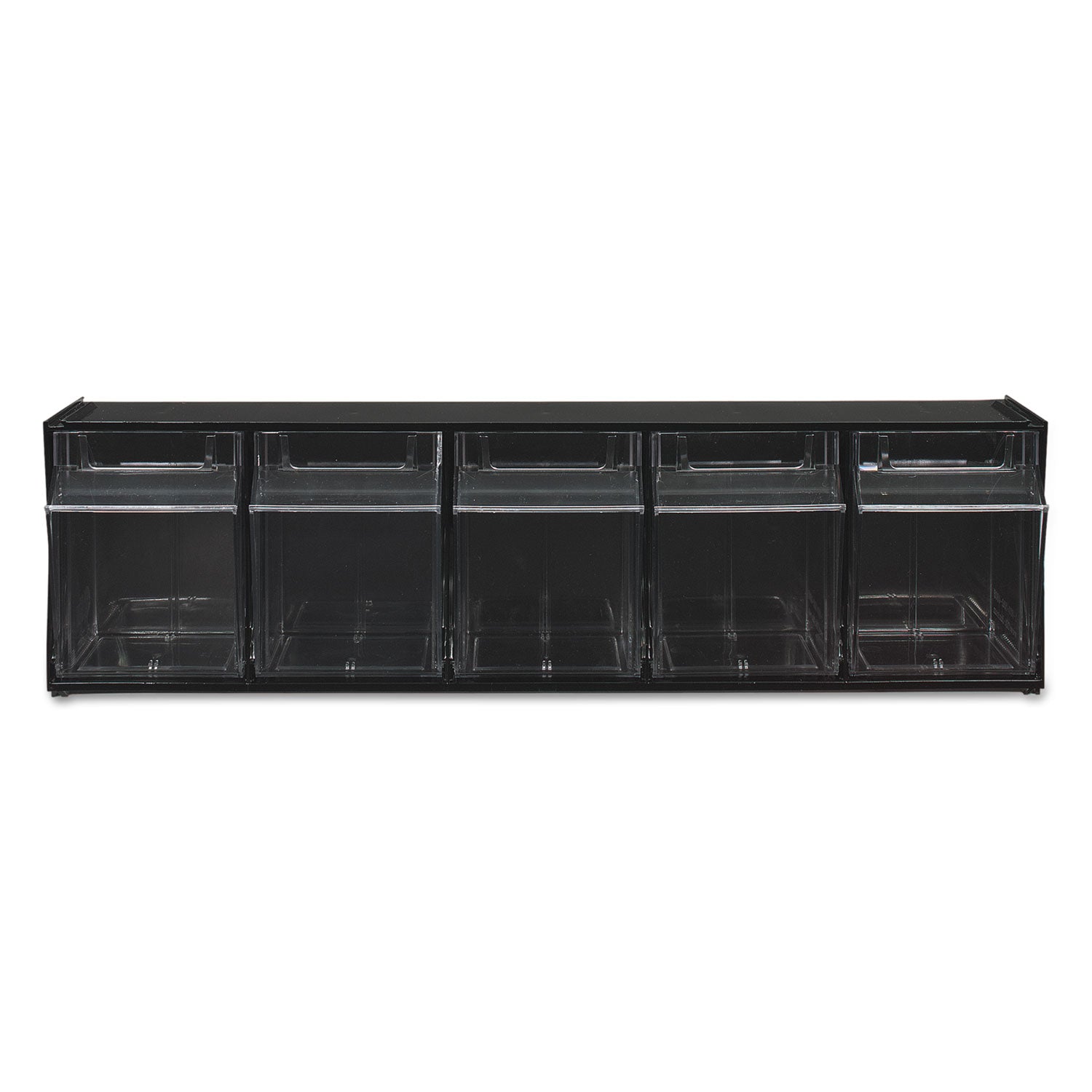 deflecto® Tilt Bin Interlocking Multi-Bin Storage Organizer, 5 Sections, 23.63" x 5.25" x 6.5", Black/Clear