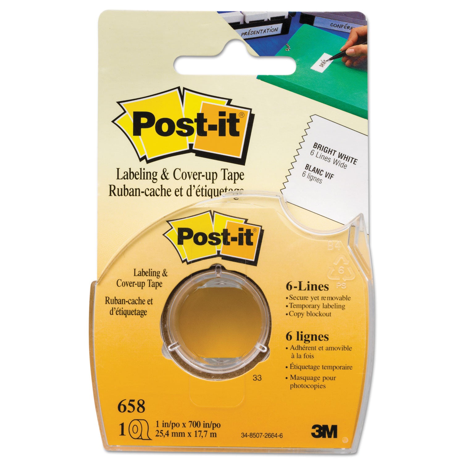 Post-it® Labeling and Cover-Up Tape, Non-Refillable, Clear Applicator, 1" x 700"