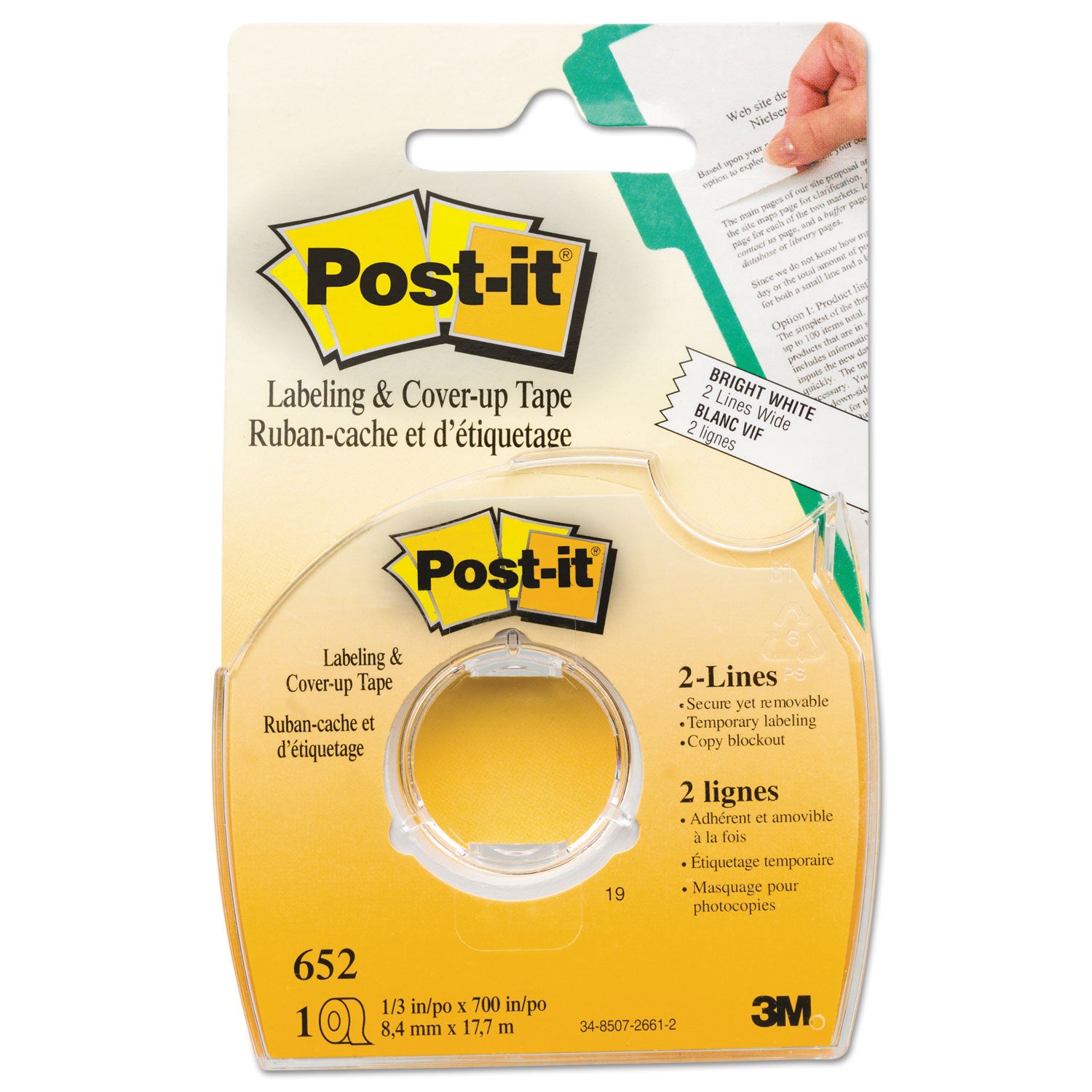 Post-it® Labeling and Cover-Up Tape, Non-Refillable, Clear Applicator, 0.33" x 700"