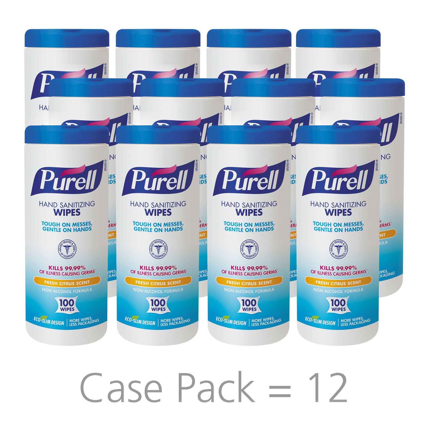 PURELL® Premoistened Hand Sanitizing Wipes, 5.78 x 7, Fresh Citrus, White, 100/Canister, 12 Canisters/Carton