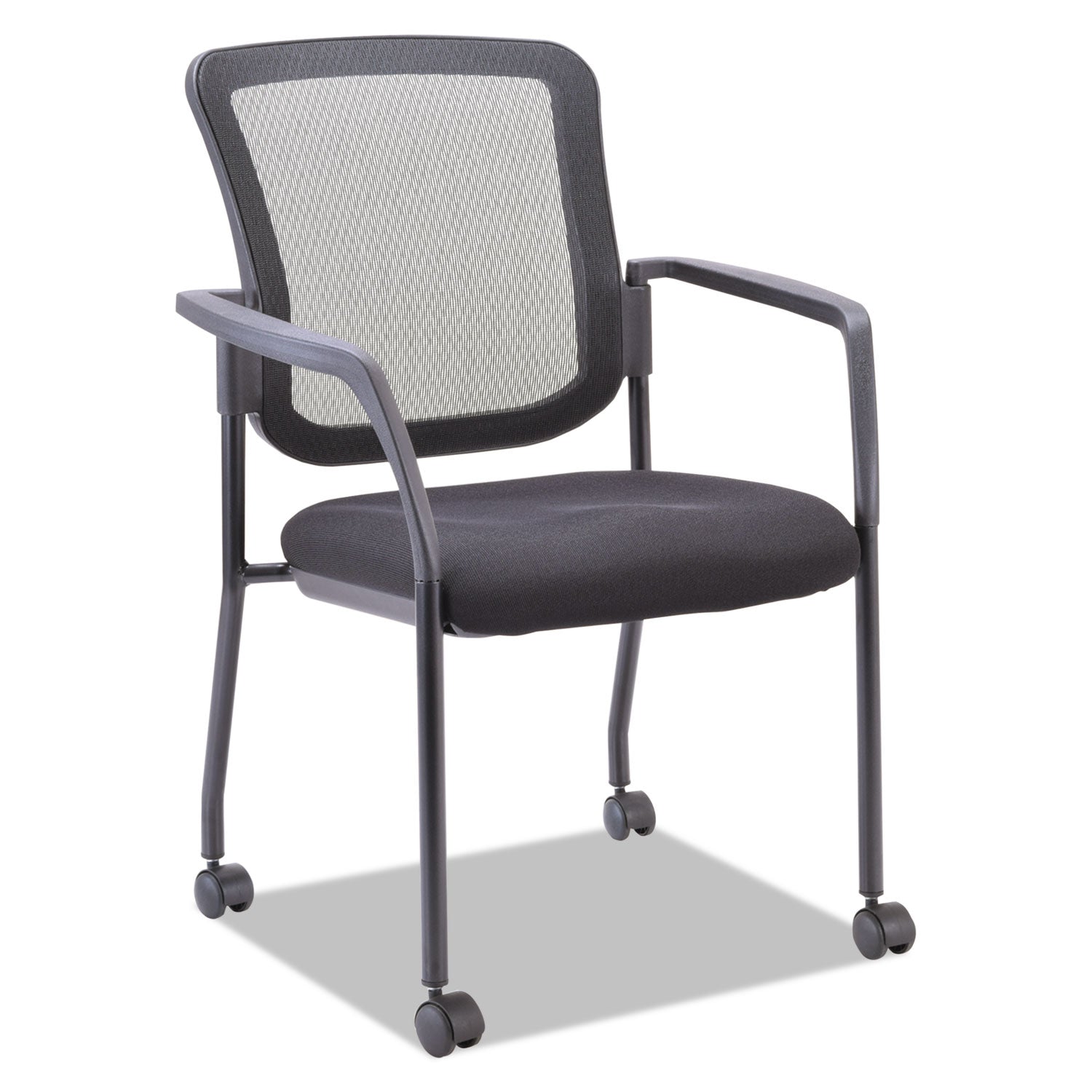 Alera® Alera Elusion Series Mesh Back Stacking Guest Chair, 26" x 25.6" x 36.2", Black Seat, Black Back, Black Base