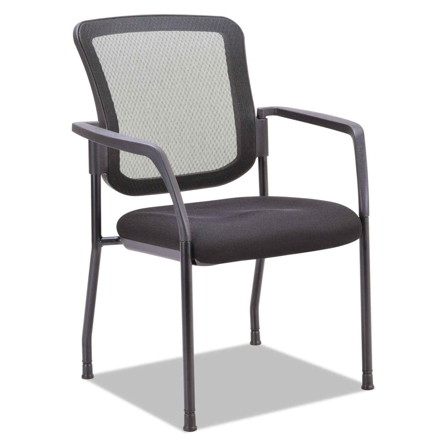 Alera® Alera Elusion Series Mesh Back Stacking Guest Chair, 26" x 25.6" x 36.2", Black Seat, Black Back, Black Base