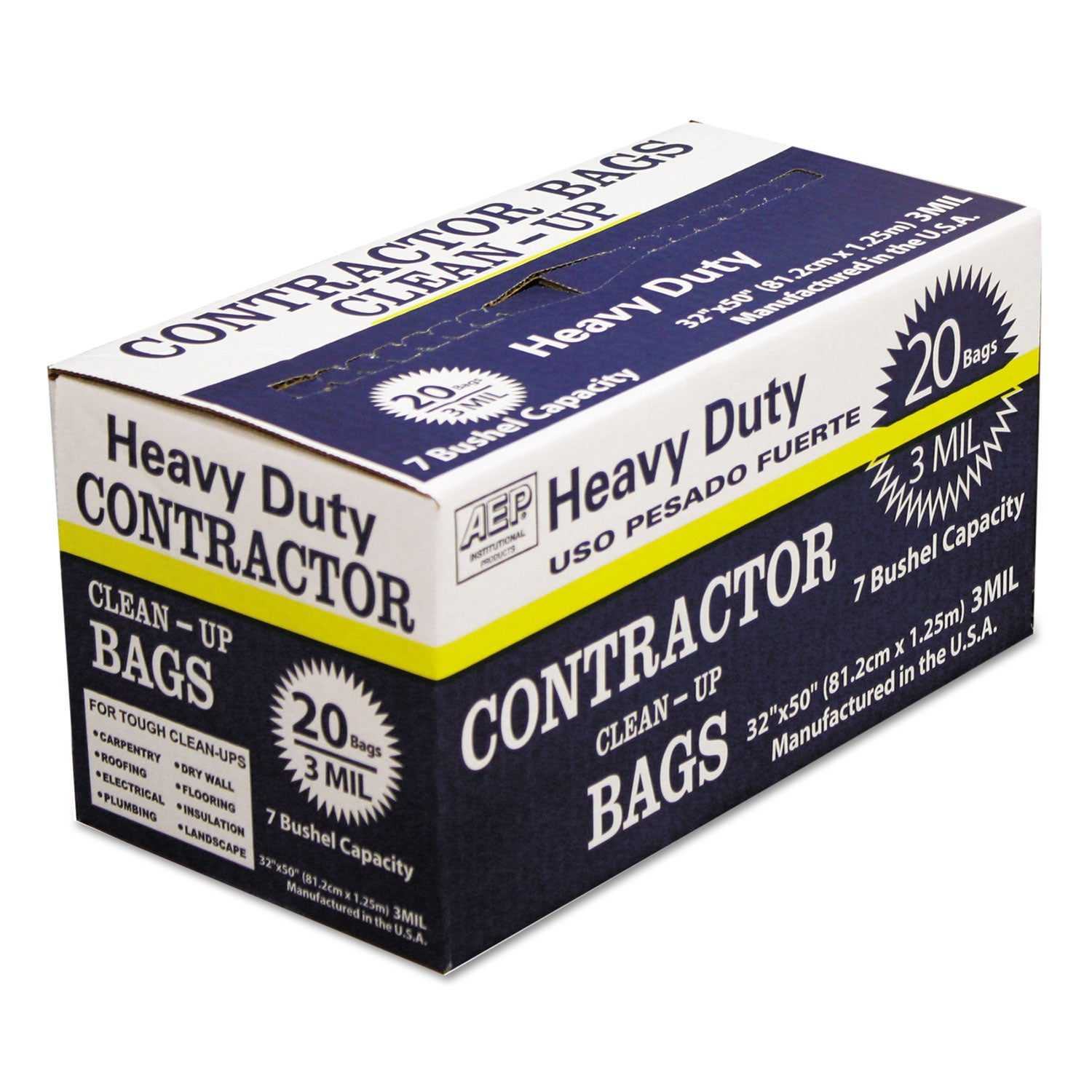 Heavy-Duty Contractor Clean-Up Bags, 60 gal, 3 mil, 32" x 50", Black, 20/Carton