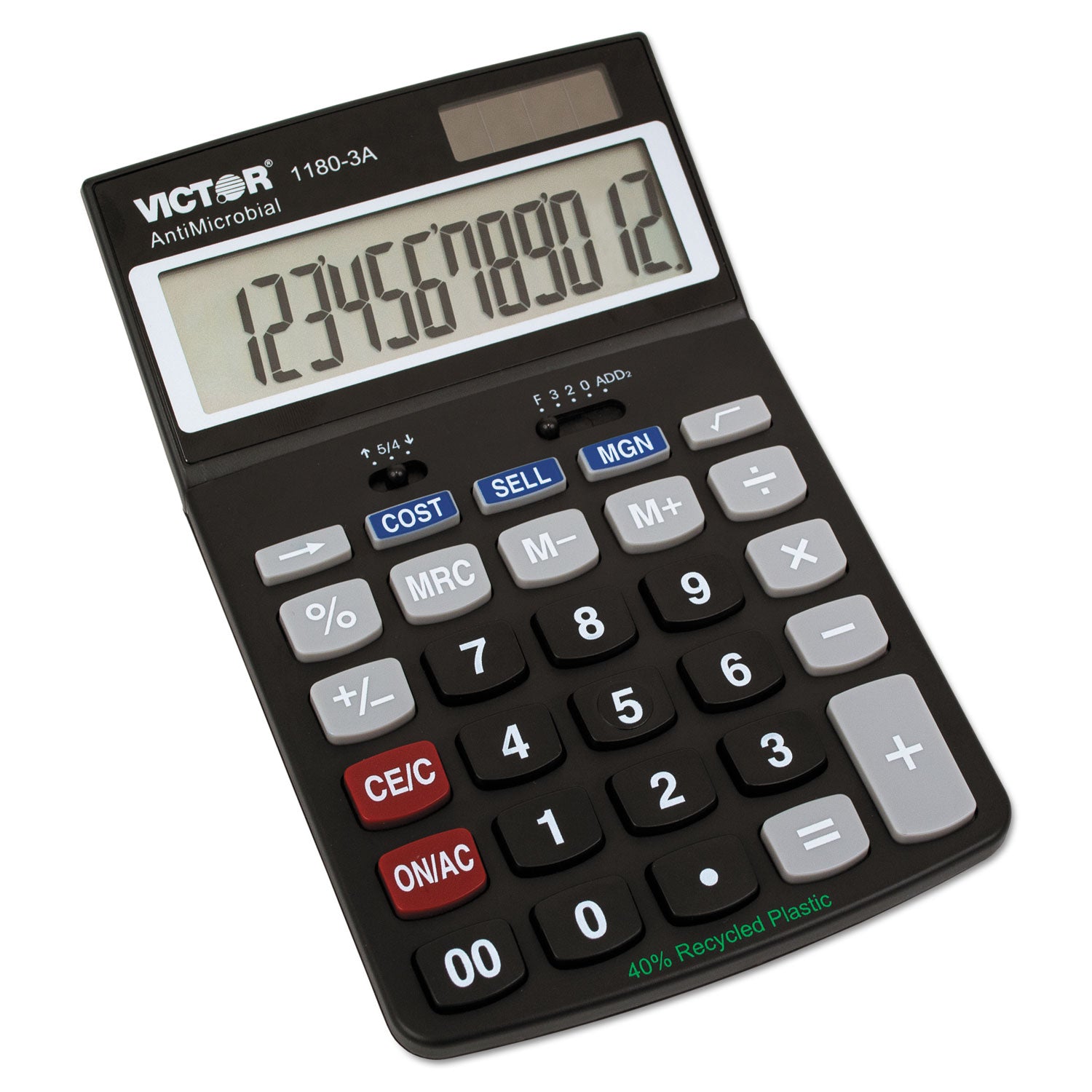 1180-3A Antimicrobial Desktop Calculator, 12-Digit LCD