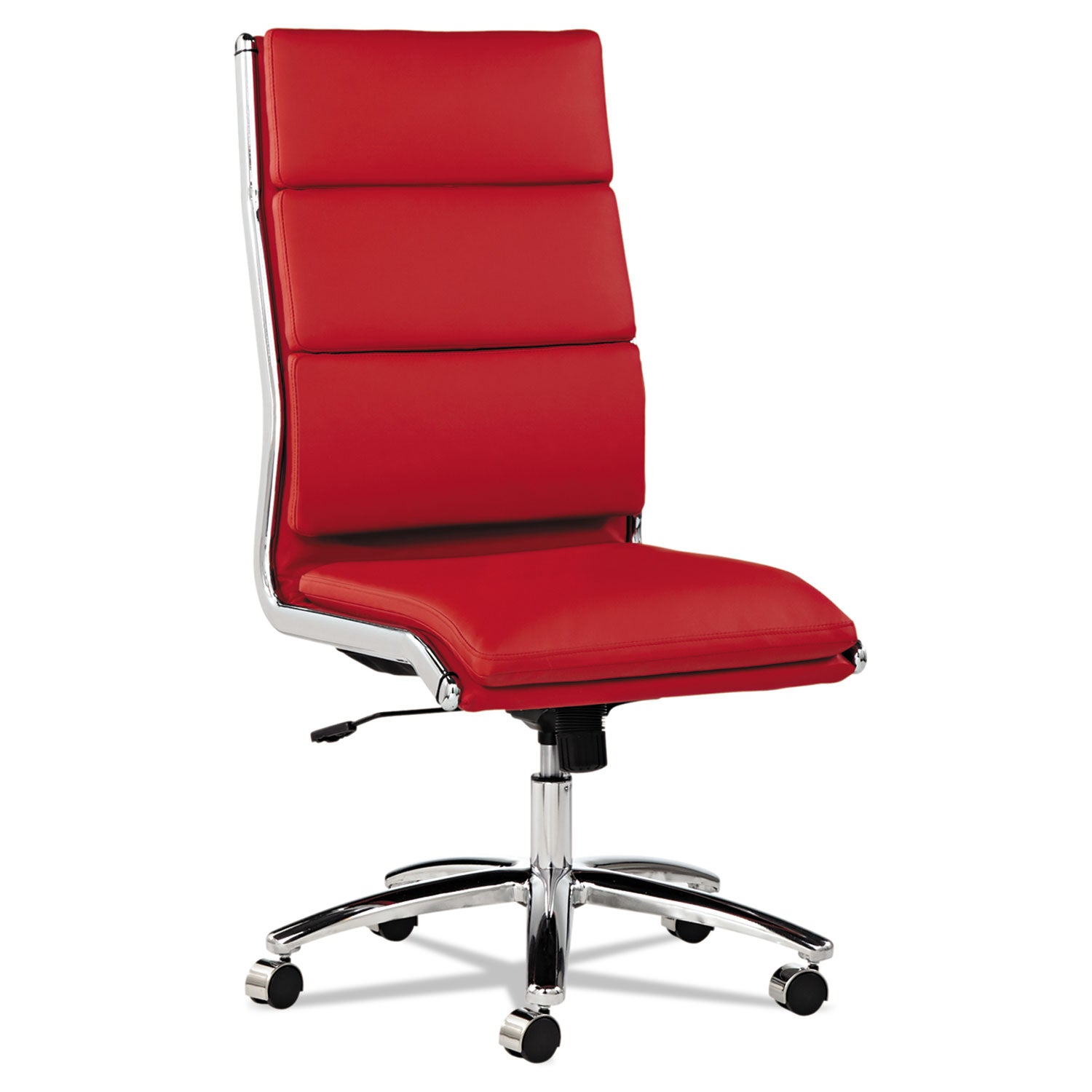 Alera® Alera Neratoli High-Back Slim Profile Chair, Faux Leather, Up to 275 lb, 17.32" to 21.25" Seat Height, Red Seat/Back, Chrome