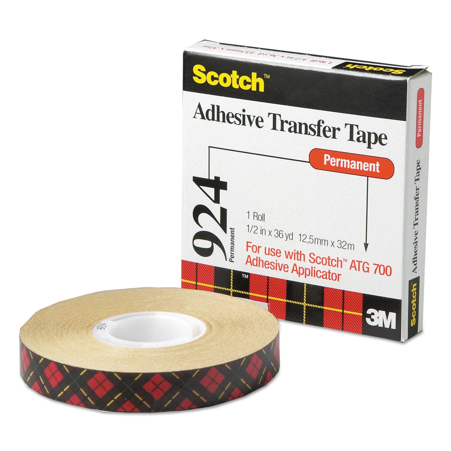 Scotch® ATG Adhesive Transfer Tape, Permanent, Holds Up to 0.5 lbs, 0.5" x 36 yds, Clear