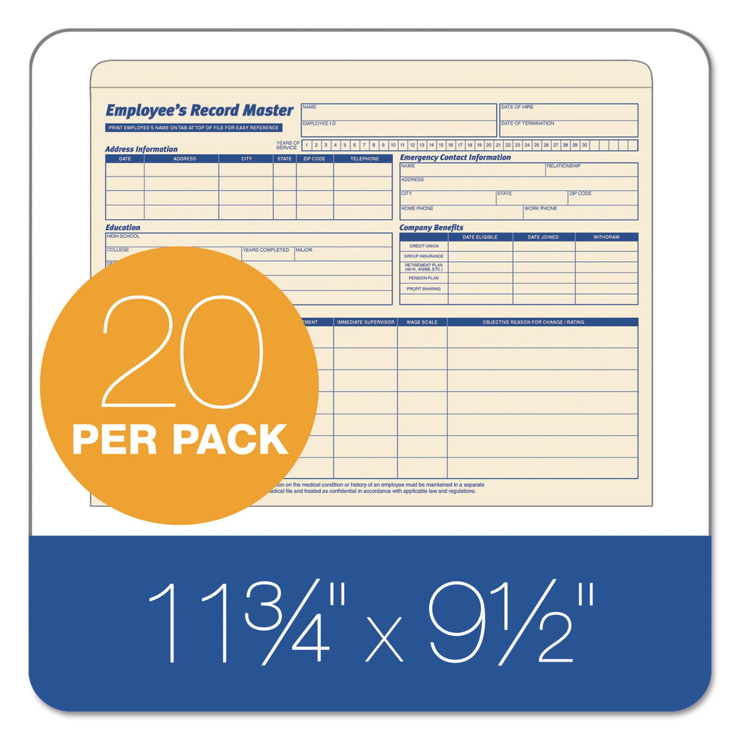 TOPS™ Employee Record Master File Jacket, Straight Tab, Letter Size, Manila, 20/pack