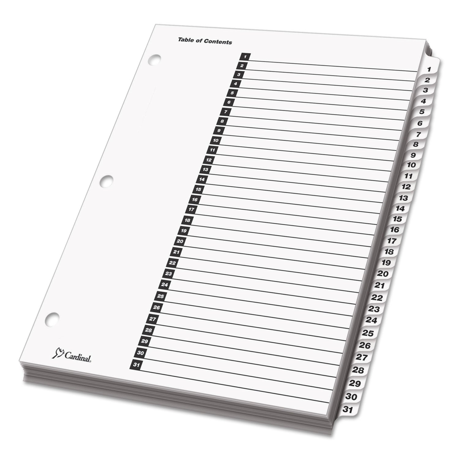 Cardinal® OneStep Printable Table of Contents and Dividers, 31-Tab, 1 to 31, 11 x 8.5, White, White Tabs, 1 Set