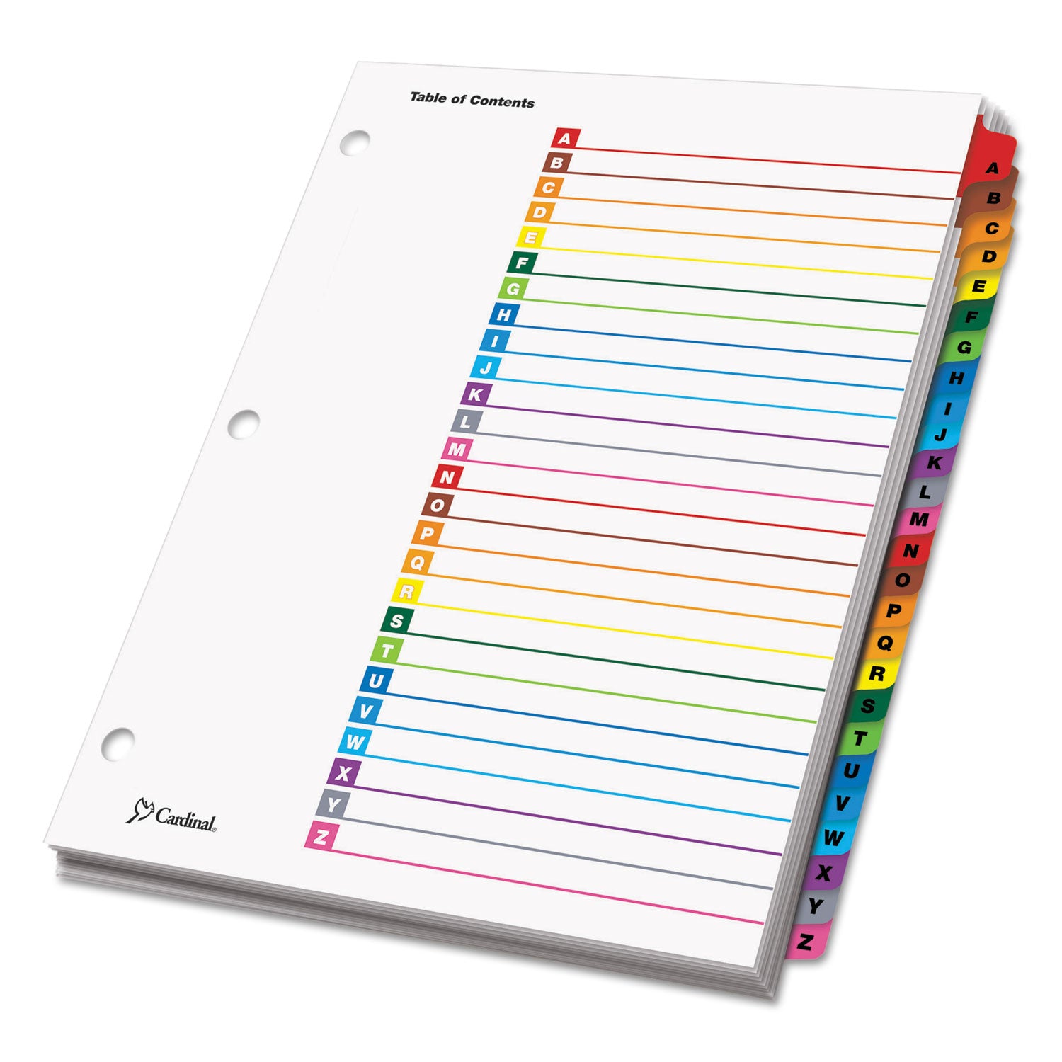 Cardinal® OneStep Printable Table of Contents and Dividers, 26-Tab, A to Z, 11 x 8.5, White, Assorted Tabs, 1 Set