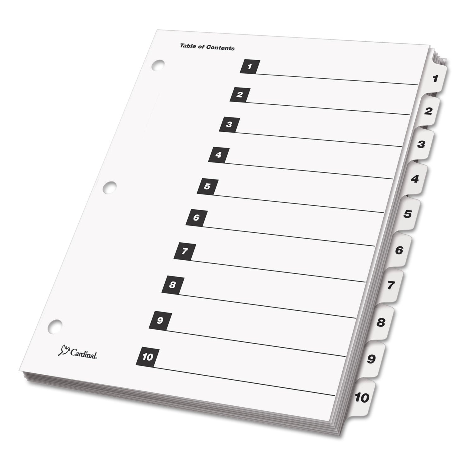 Cardinal® OneStep Printable Table of Contents and Dividers, 10-Tab, 1 to 10, 11 x 8.5, White, White Tabs, 1 Set