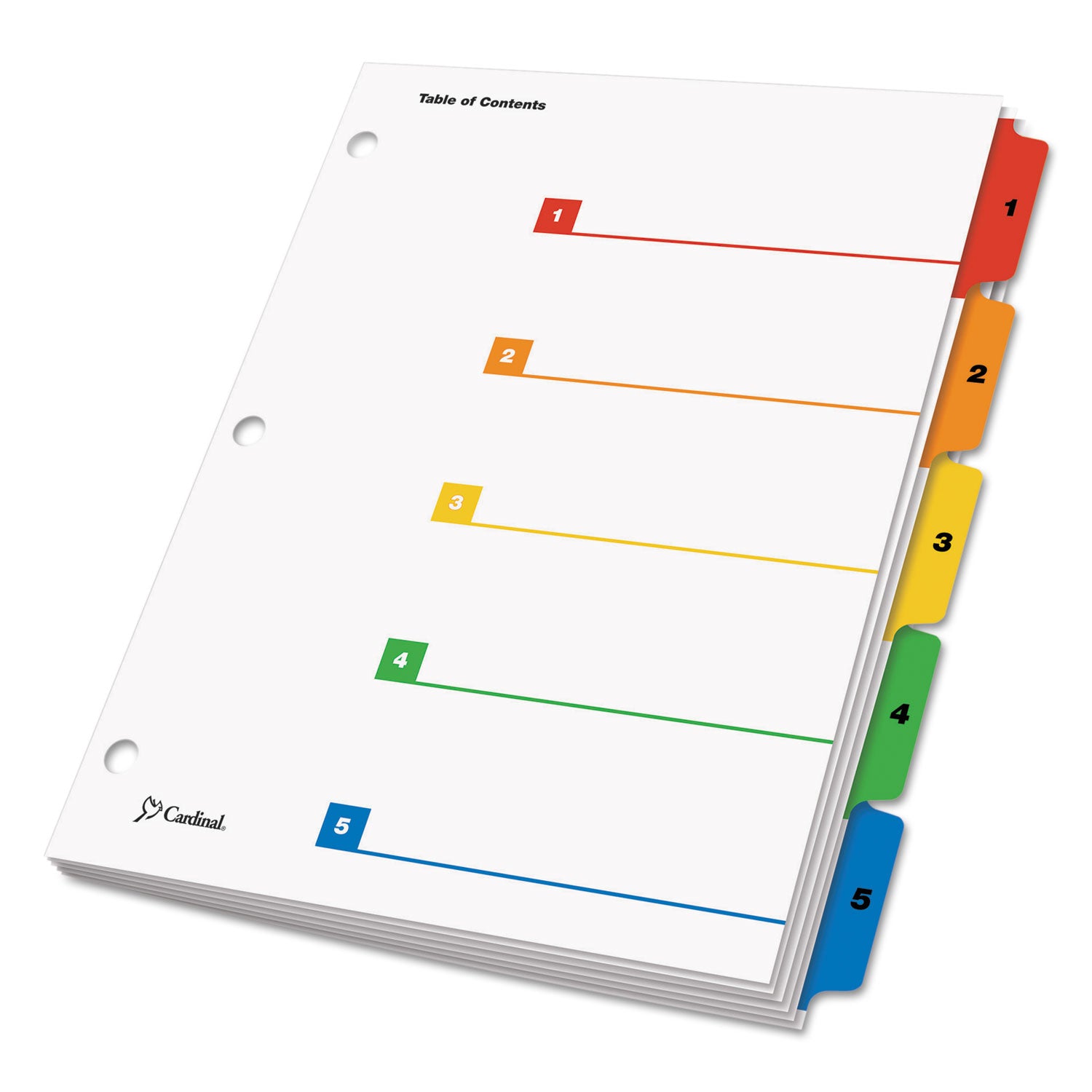 Cardinal® OneStep Printable Table of Contents and Dividers, 5-Tab, 1 to 5, 11 x 8.5, White, Assorted Tabs, 1 Set