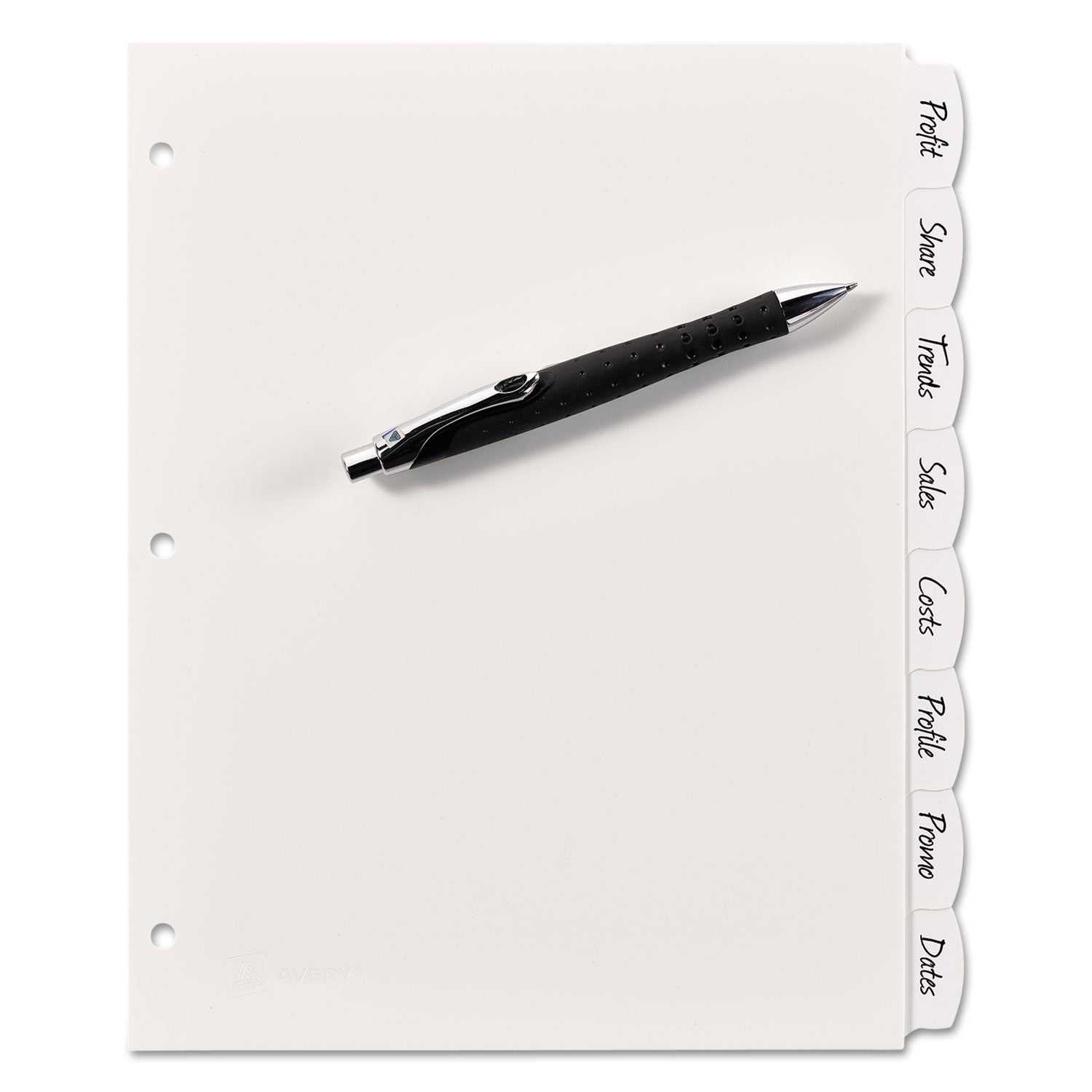 Avery® Write and Erase Big Tab Durable Plastic Dividers, 3-Hole Punched, 8-Tab, 11 x 8.5, White, 1 Set