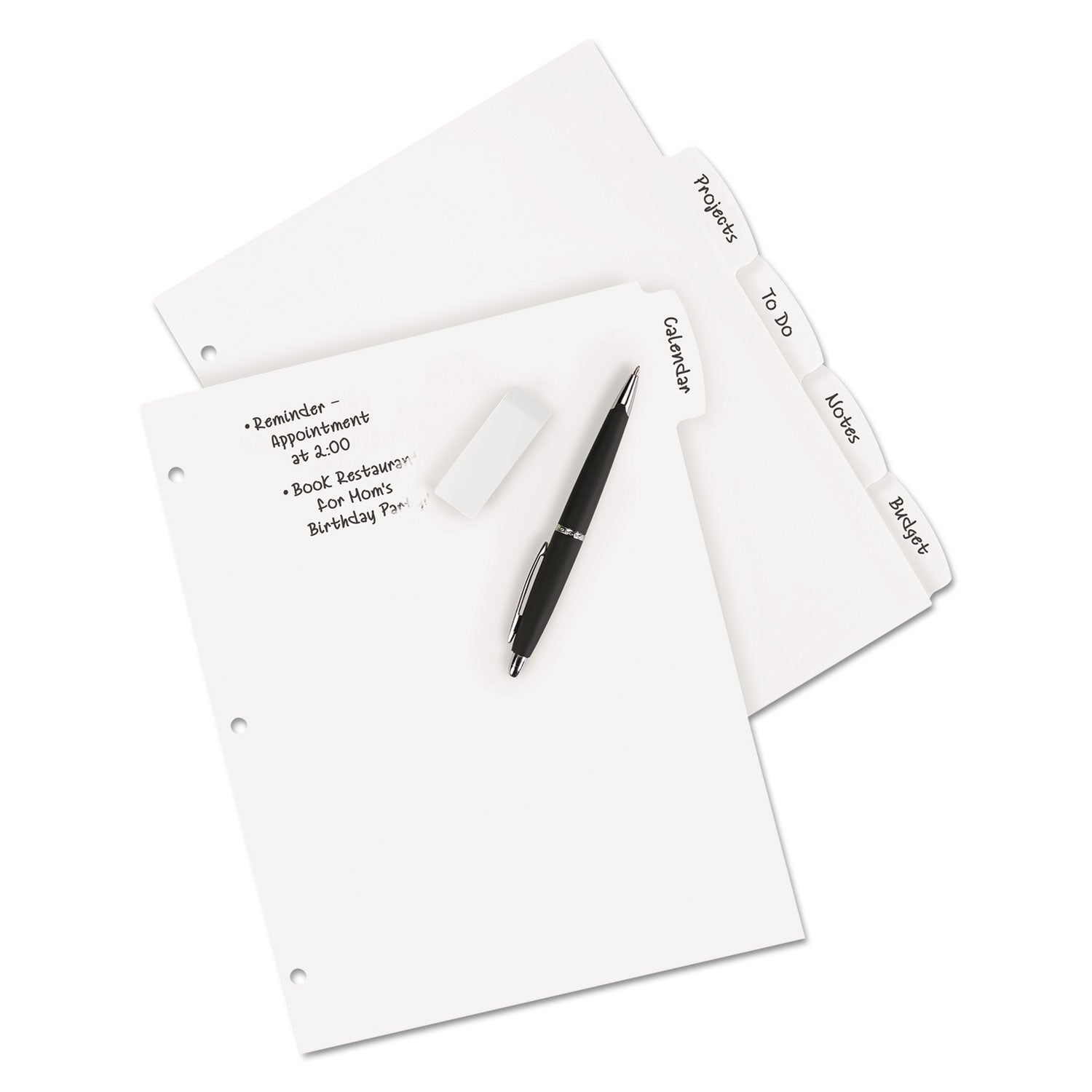 Avery® Write and Erase Big Tab Durable Plastic Dividers, 3-Hole Punched, 5-Tab, 11 x 8.5, White, 1 Set