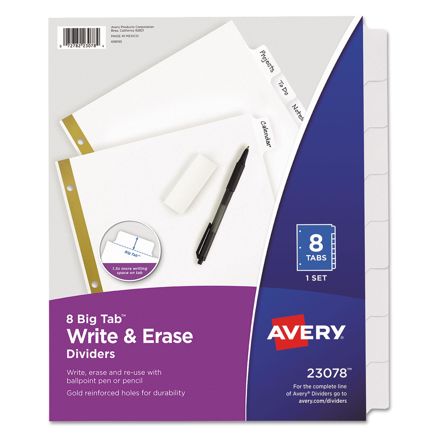 Write and Erase Big Tab Paper Dividers, 8-Tab, 11 x 8.5, White, White Tabs, 1 Set